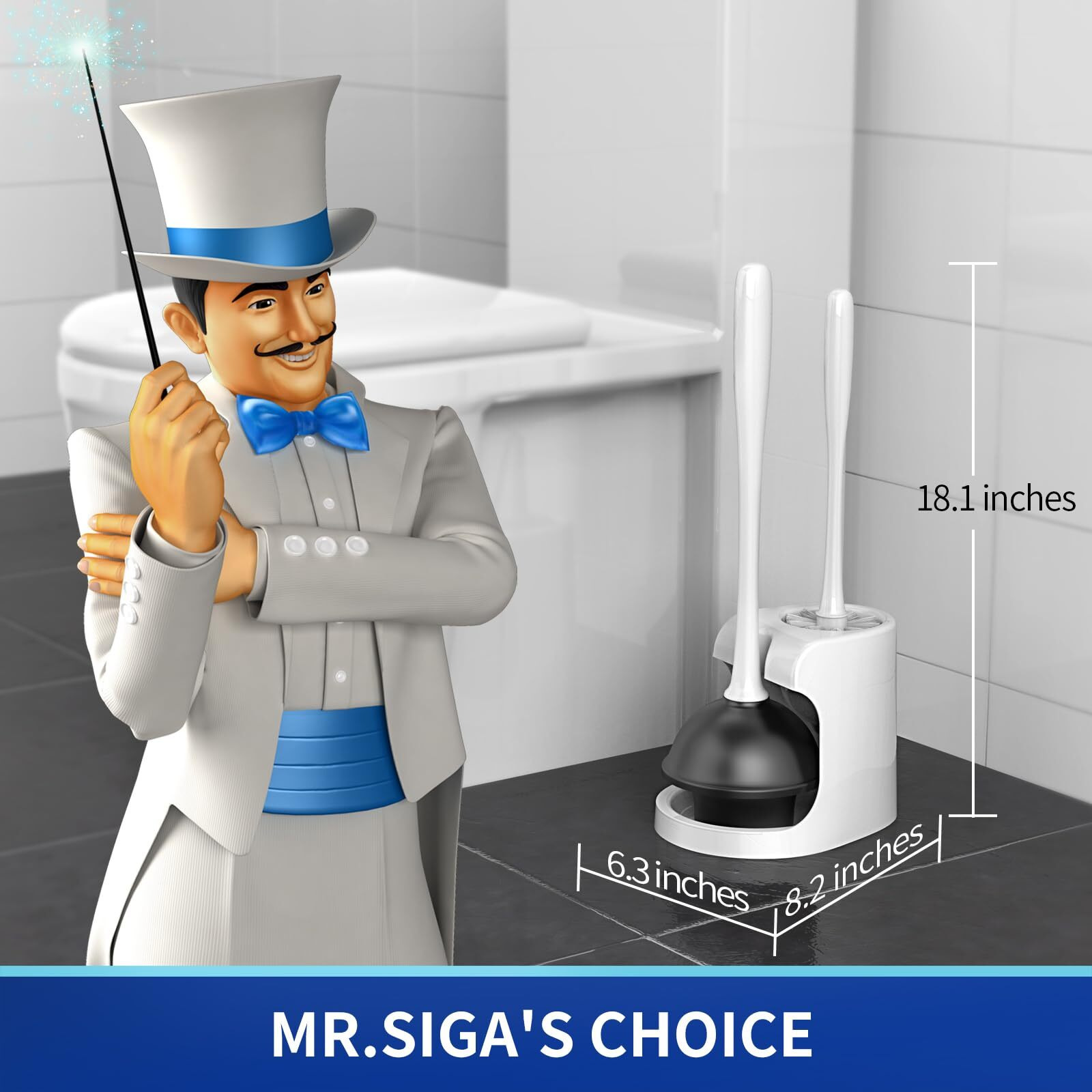Mr.Siga Toilet Plunger And Bowl Brush Combo For Bathroom Cleaning  White  1 Set