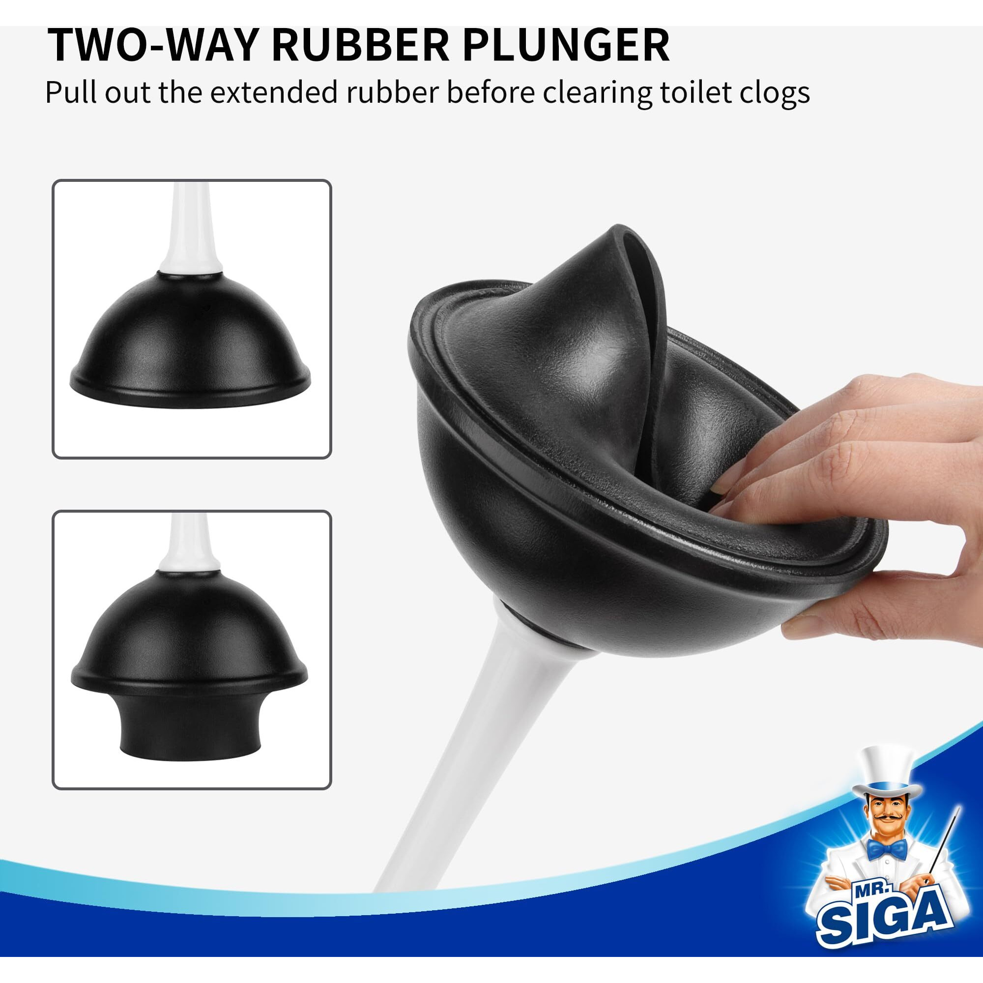 Mr.Siga Toilet Plunger And Bowl Brush Combo For Bathroom Cleaning  White  1 Set