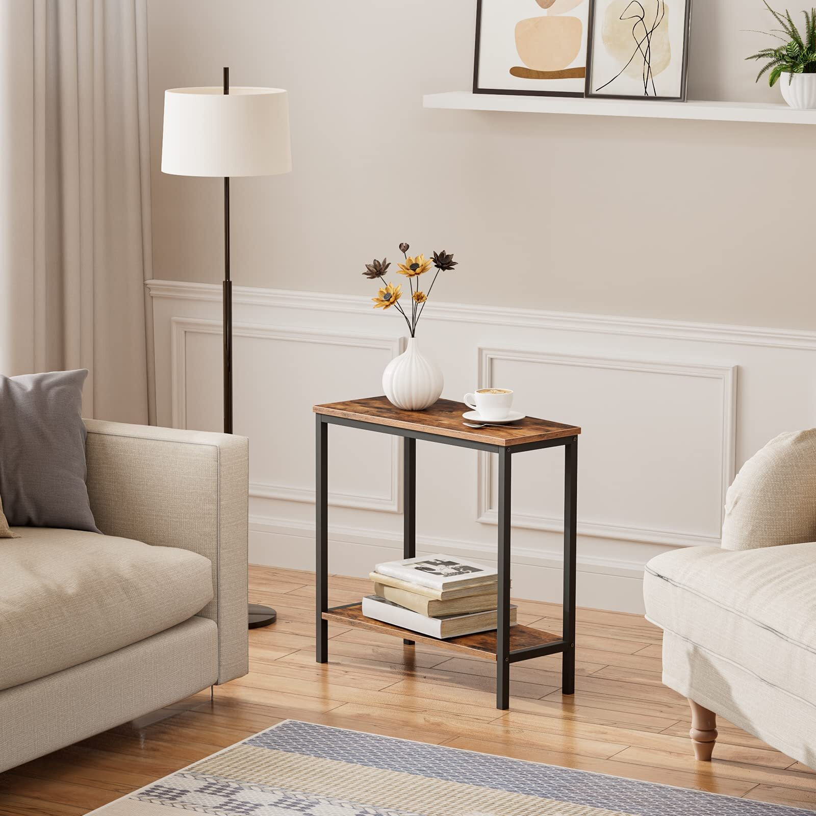 Hoobro Wedge End Table  Recliner Wedge Side Table With Storage  Industrial Triangle Accent Table For Small Space  Corner  Living Room  Apartment  Rustic Brown Bf64Bz01G1