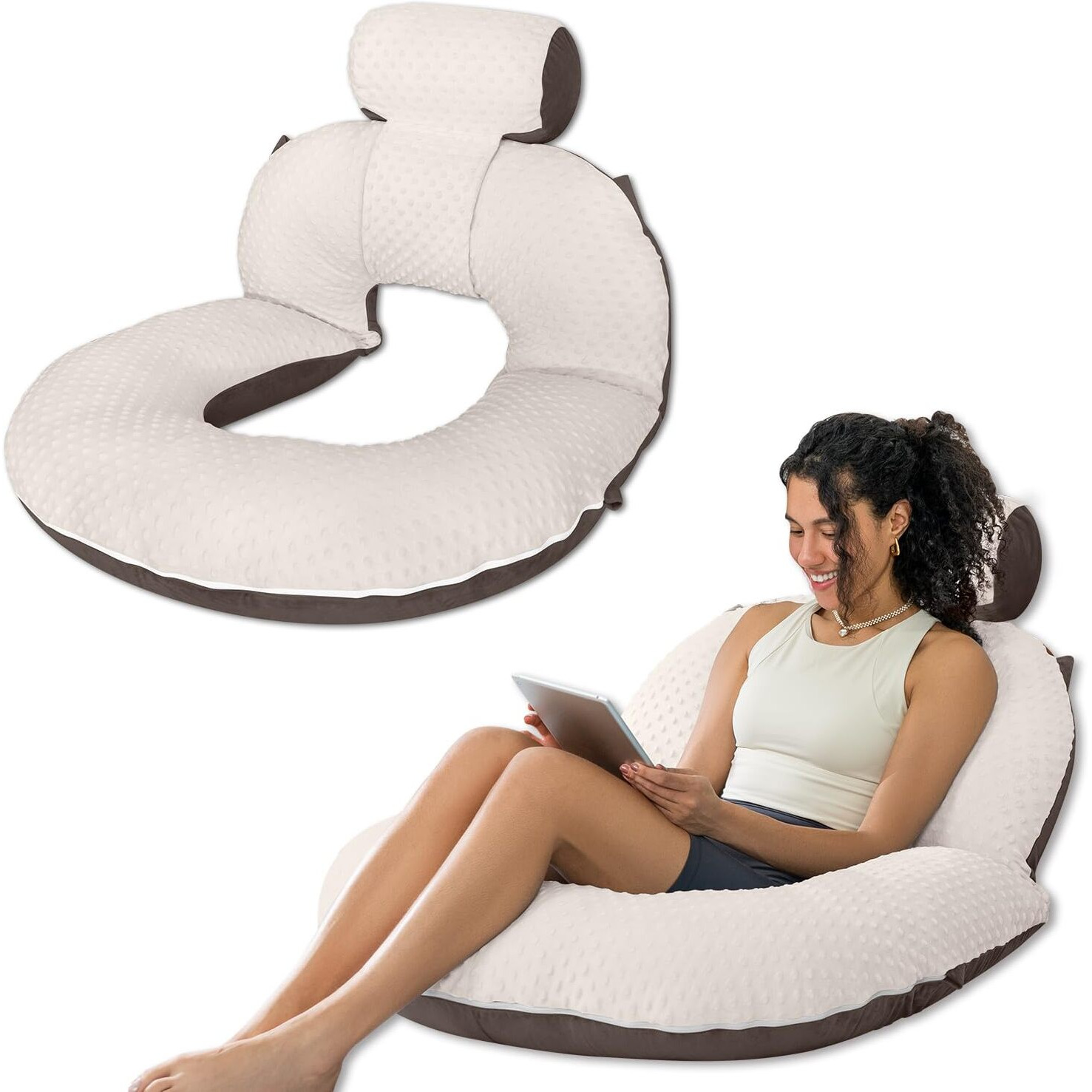 Insen Reading Pillow  Back Pillow For Sitting In Bed For Reading  Nurse & Relax  Reading Pillow For Adults  Moms & Kids  Sit Up Pillow For Bed (Upgrade-Dot Velvet-Brown  Upgrade)