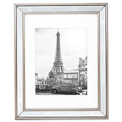 Isaac Jacobs 11X14 (8X10 Mat) Champagne Mirror Bead Picture Frame - Classic Mirrored Frame With Dotted Border Made For Wall Display  Photo Gallery And Wall Art (11X14 (8X10 Mat)  Champagne)
