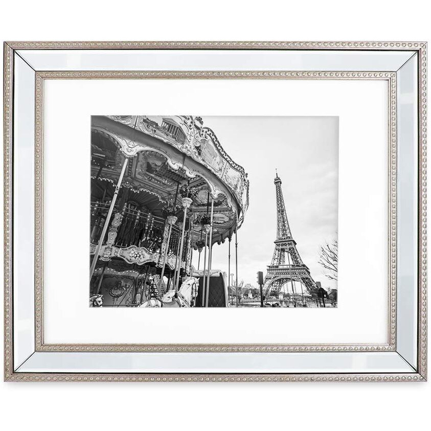 Isaac Jacobs 11X14 (8X10 Mat) Champagne Mirror Bead Picture Frame - Classic Mirrored Frame With Dotted Border Made For Wall Display  Photo Gallery And Wall Art (11X14 (8X10 Mat)  Champagne)