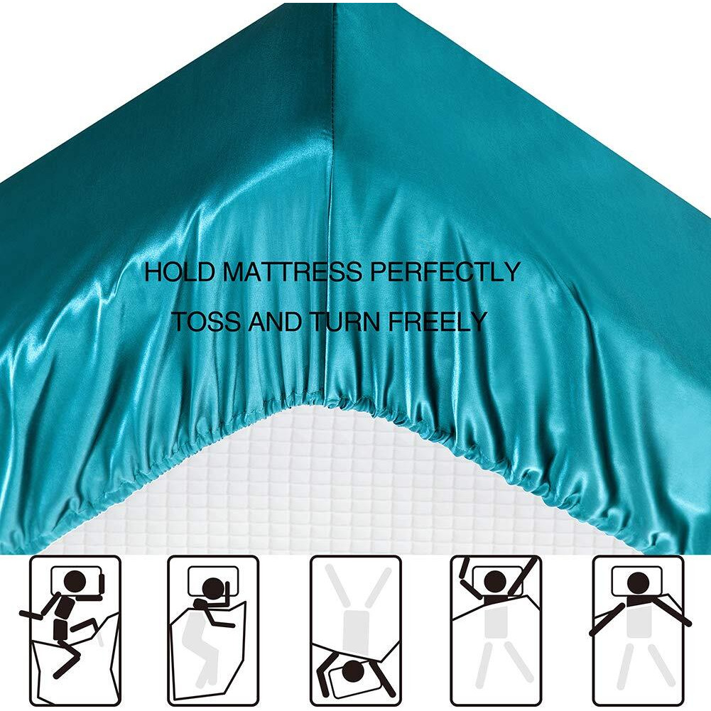 Satin Bed Sheets California King Size Sheets Set  Teal Silk Sheets  4 - Pieces Soft Bedding Set With 1 Deep Pocket Fitted Sheet 1 Flat Sheet 2 Pillowcase