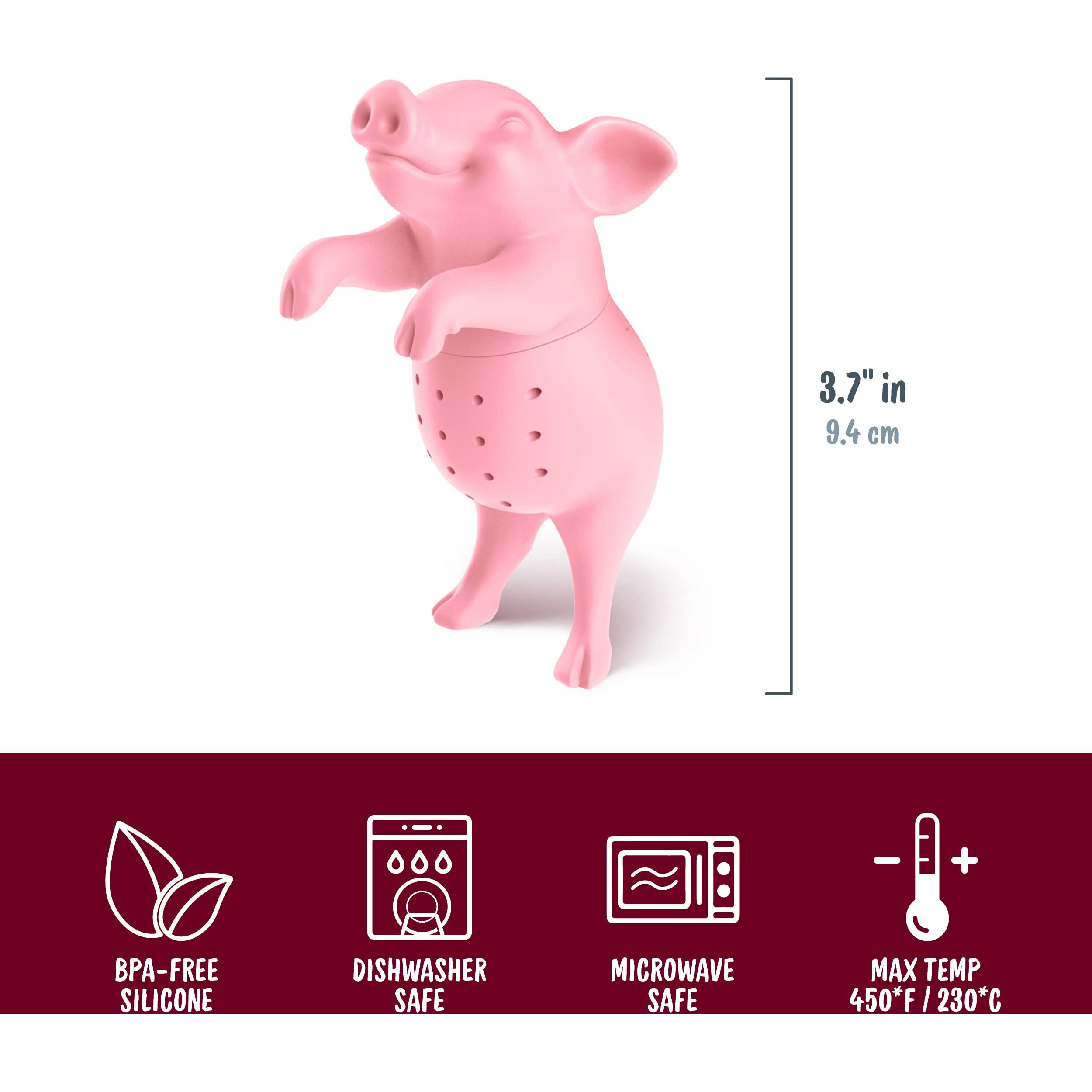 Genuine Fred  Hot Belly  Pig Reusable Silicone Tea Infuser  Pink  Fun Gift For Tea Lovers  Clever Kitchen Gadget