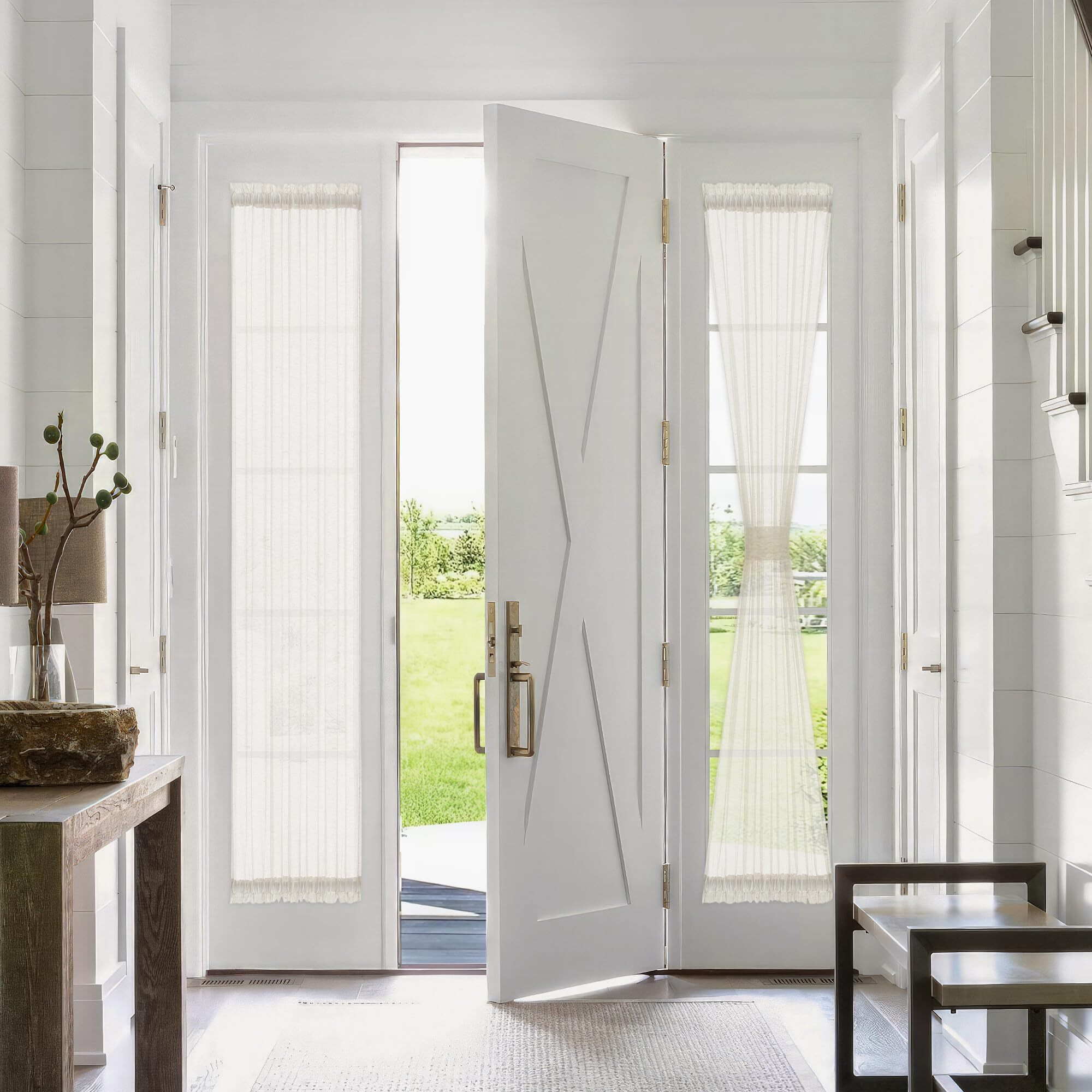 Fmfunctex Linen Sidelight French Door Curtains 72 Inches Long Flax Linen Sheer Door Panels Privacy Side Door Curtains Including Tiebacks For Sliding Glass Door Patio Door Windows  Natural 2 Panels