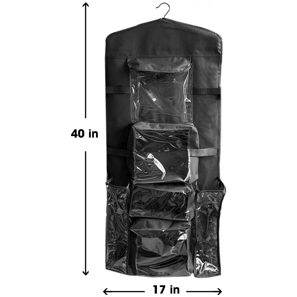 Hanging Gift Wrapping Paper Storage Organizer Bag  Double Sided Multiple Front & Back Pockets Organize Your Gift Wrap  Full Black  1 Count (Pack Of 1)