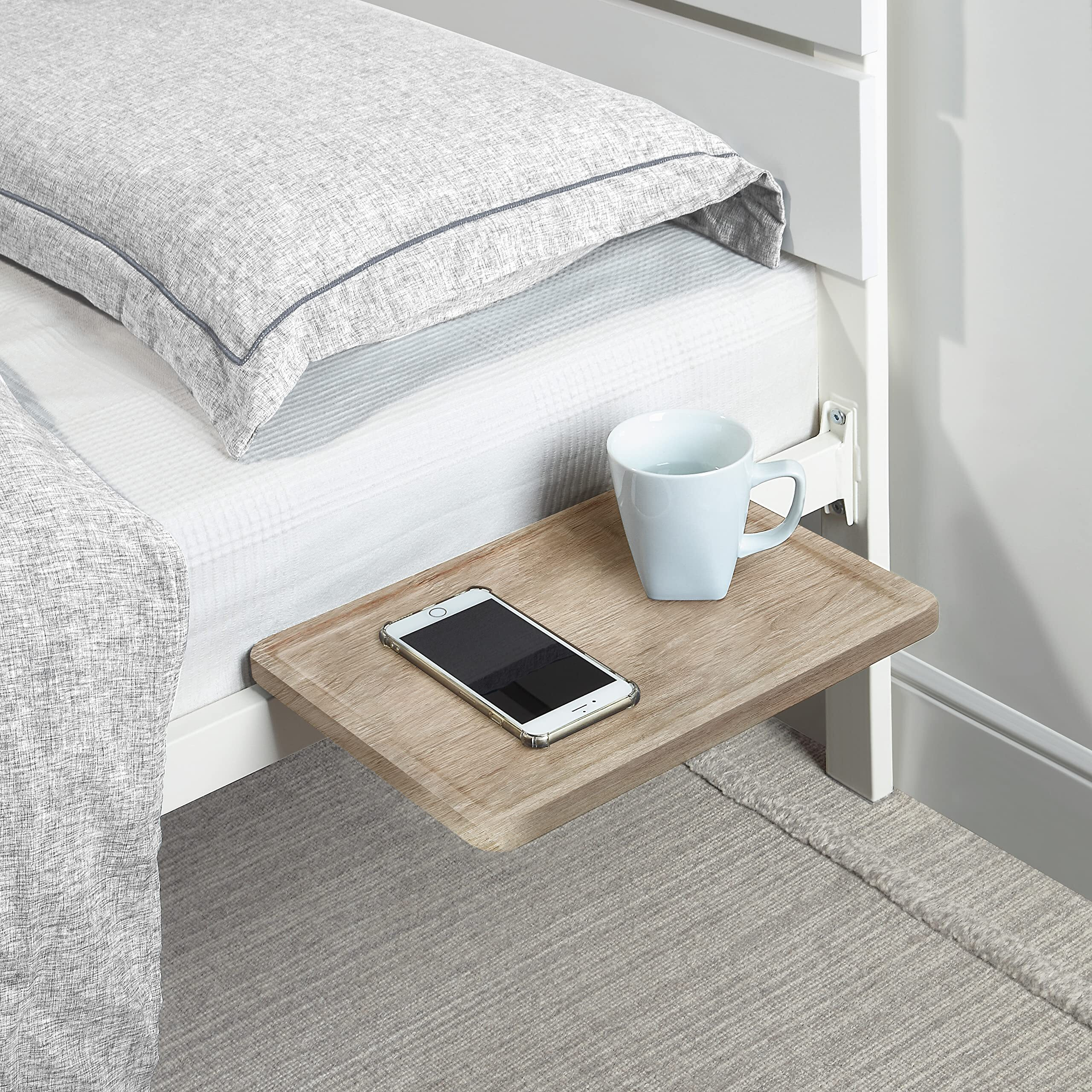 Sunnypoint Bedside Shelf  Office Divider Shelf Clamp On Shelf For Bunk Bed  Lofts & Bed Frame. (Standard - 13.78"" X 9.84"" X 2.21""  Natural Wood)