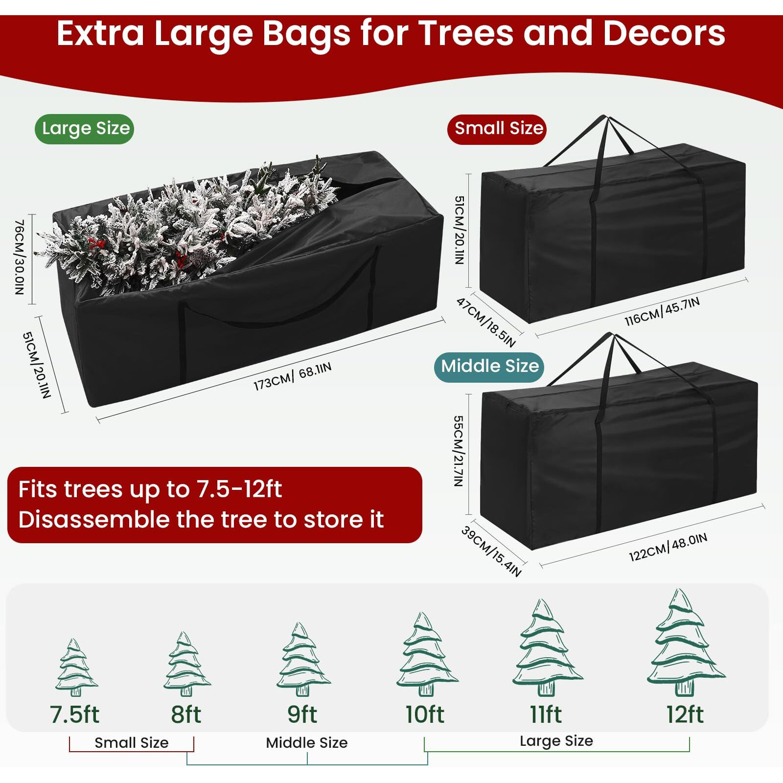 Christmas Tree Storage Bag  Fits Up To 12 Ft Artificial Trees  Extra Large Heavy-Duty Waterproof Storage Bags With Reinforced Handles & Dual Zippers For Trees Holiday Decorations Cushion Furniture