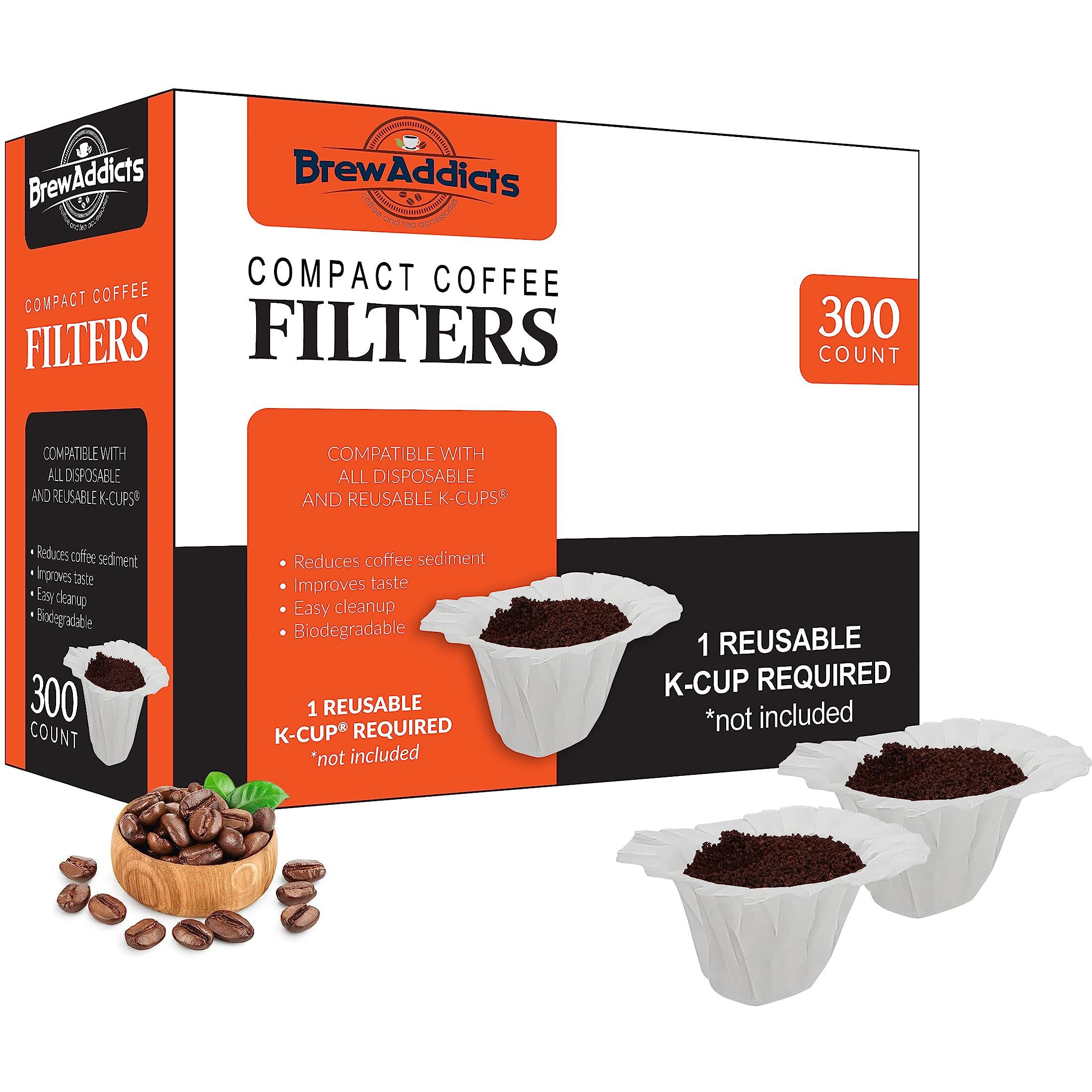 Brew Addicts 600 Paper Coffee Single-Use Filters  For Keurig Brewers And Compatible With K-Cup Pods 1.0 & 2.0 Models  White Compact Design