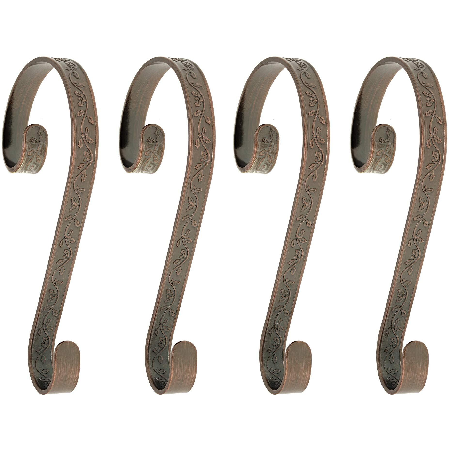 Haute Decor Stocking Scrolls Stocking Hanger- 4 Pack Embossed Holly (Oil-Rubbed Bronze)
