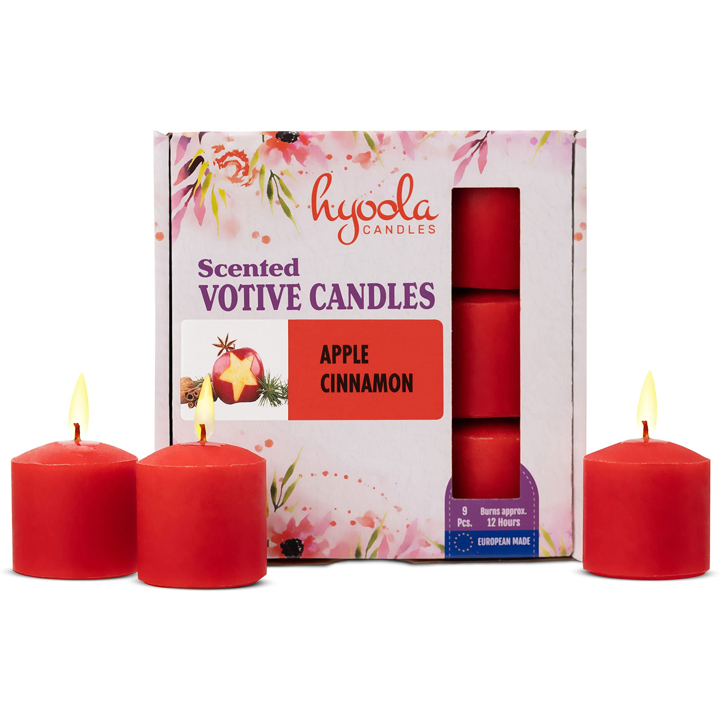 Hyoola Scented Votive Candles - Apple Cinnamon Votive Candles -12 Hour Burn Time - 9 Pack - European Made