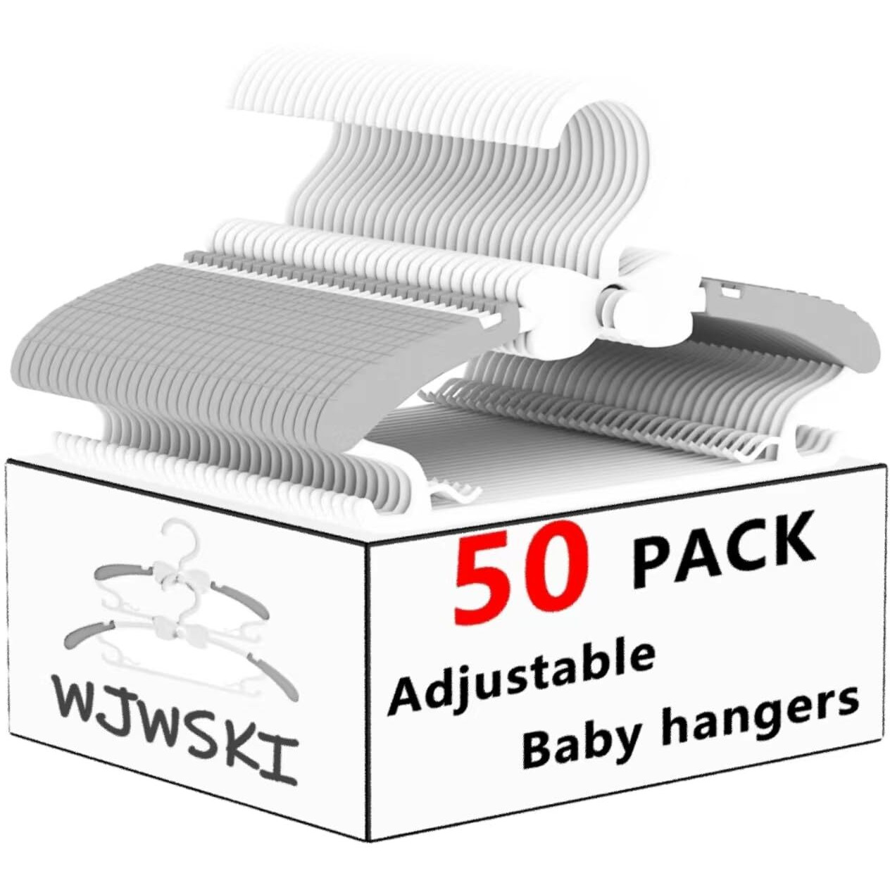 Kids Hangers For Closet - 50 Pack Baby Clothes Hangers Adjustable Baby & Kids Hangers For Nursery Cascading Plastic Childrens Hangers & Infant Hangers For Closet- Space Saving