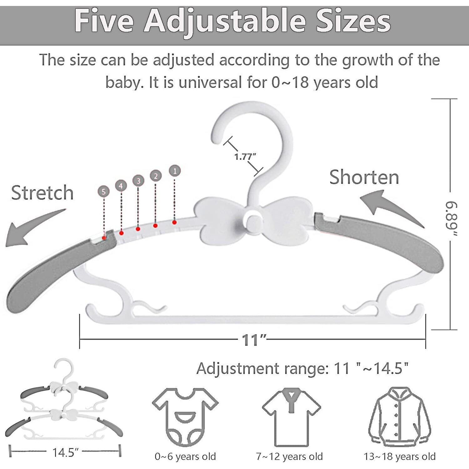 Kids Hangers For Closet - 50 Pack Baby Clothes Hangers Adjustable Baby & Kids Hangers For Nursery Cascading Plastic Childrens Hangers & Infant Hangers For Closet- Space Saving