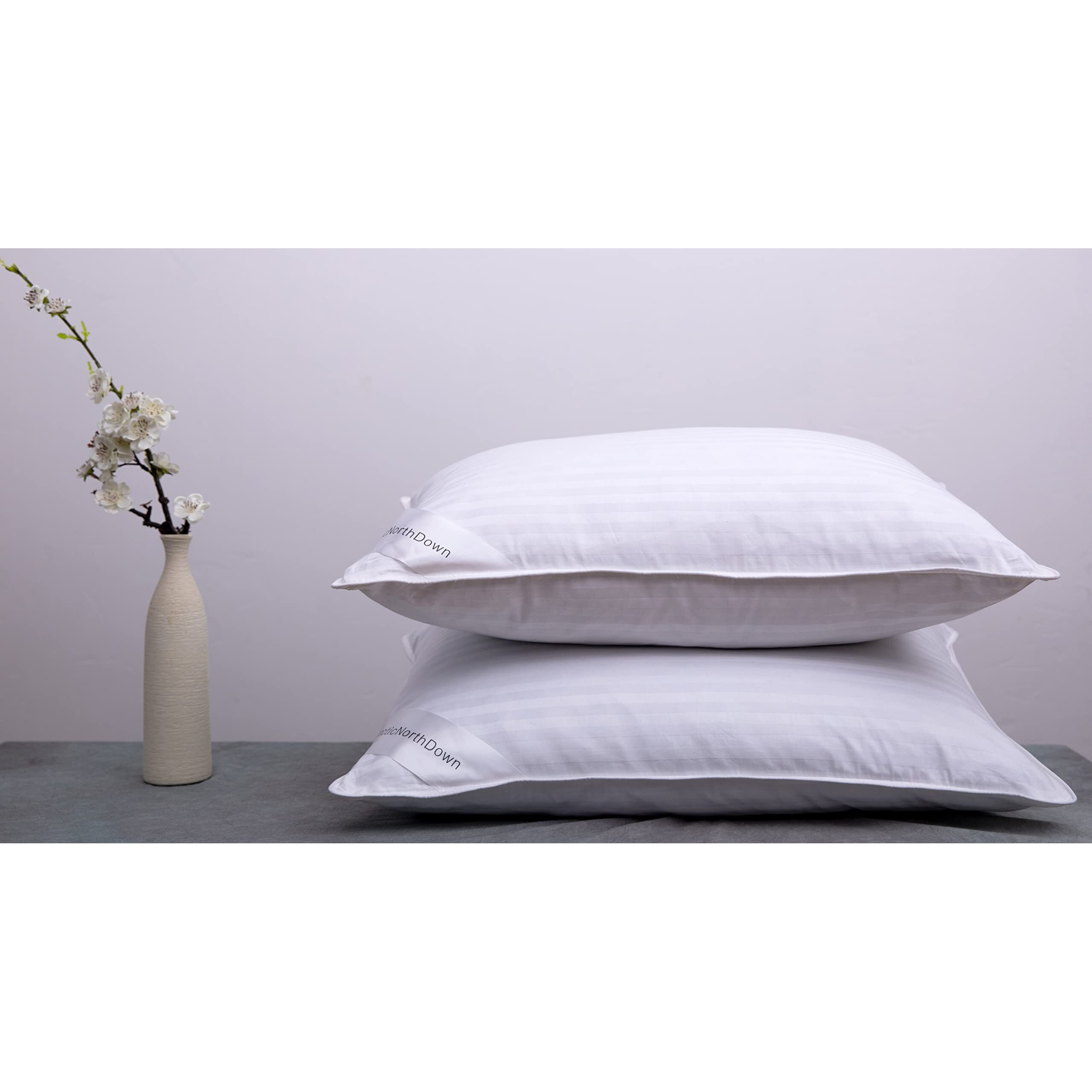 Arcticnorthdown Goose Down Feather Bed Pillows For Sleeping Hotel Collection Queen Pair Pillows Stripe White Queen Set Of 2 Pillows