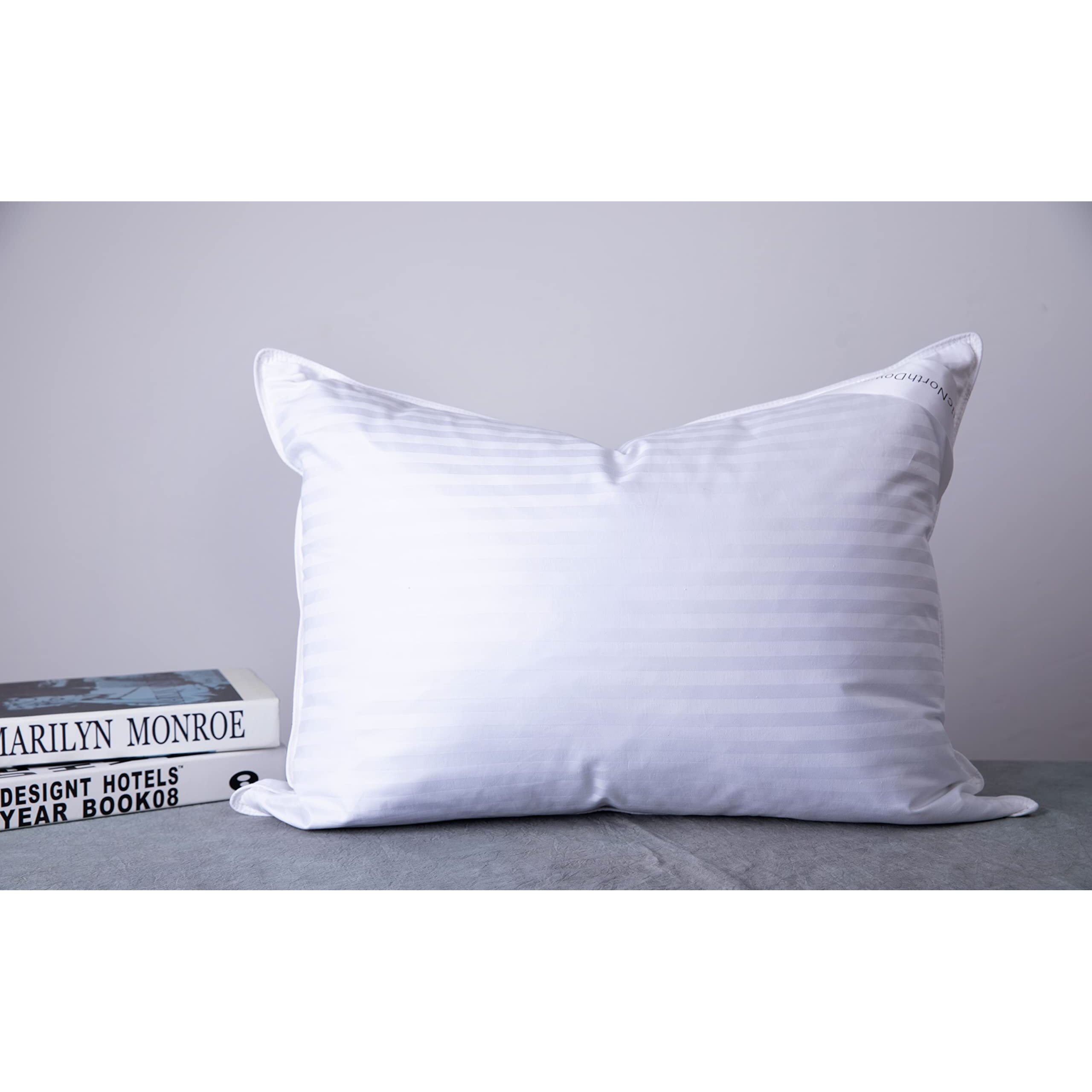 Arcticnorthdown Goose Down Feather Bed Pillows For Sleeping Hotel Collection Queen Pair Pillows Stripe White Queen Set Of 2 Pillows