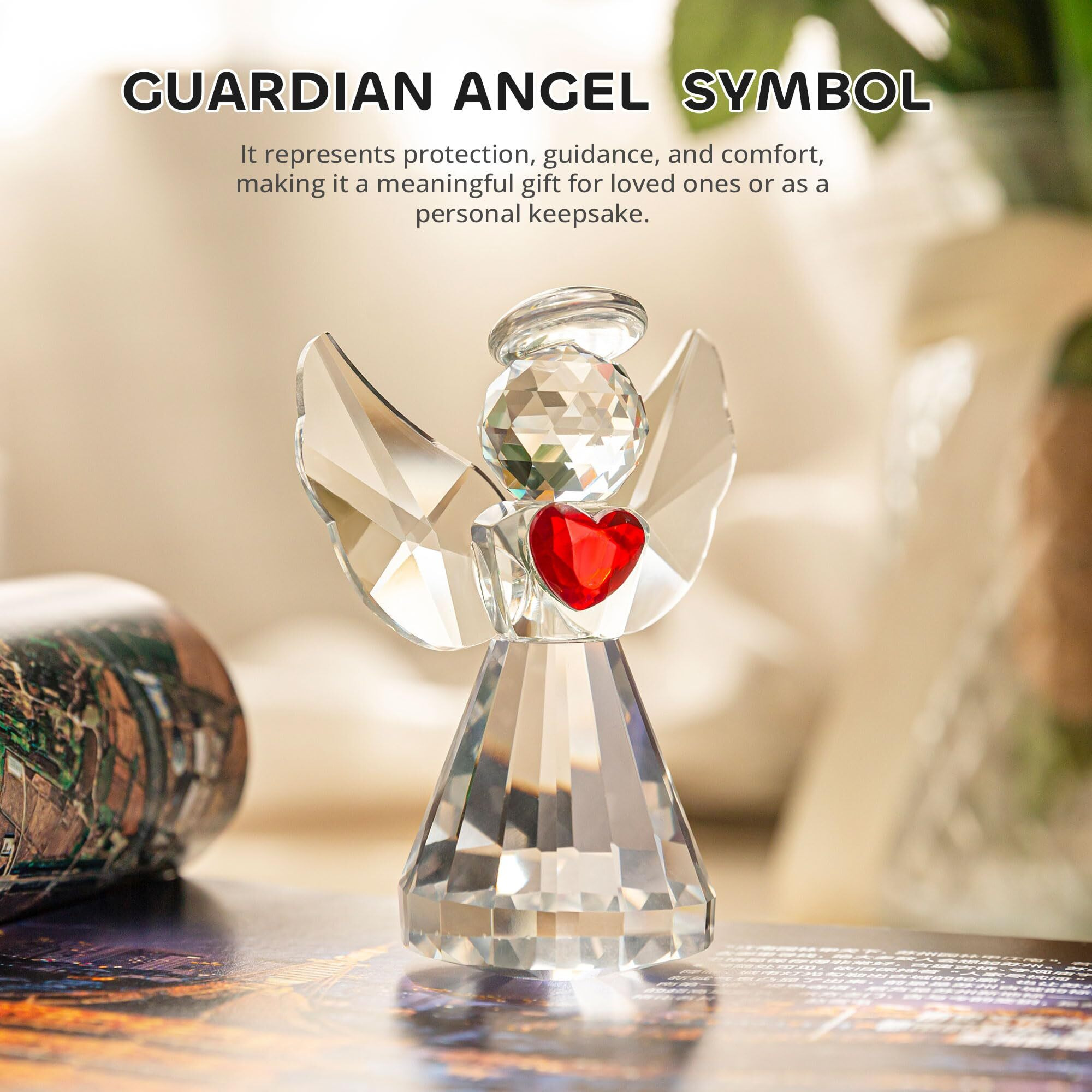 Hdcrystalgifts Crystal Guardian Angel Figurine Art Glass Angel Statues Gifts For Women Home Table Paperweight Decoration Ornament Collectible Clear