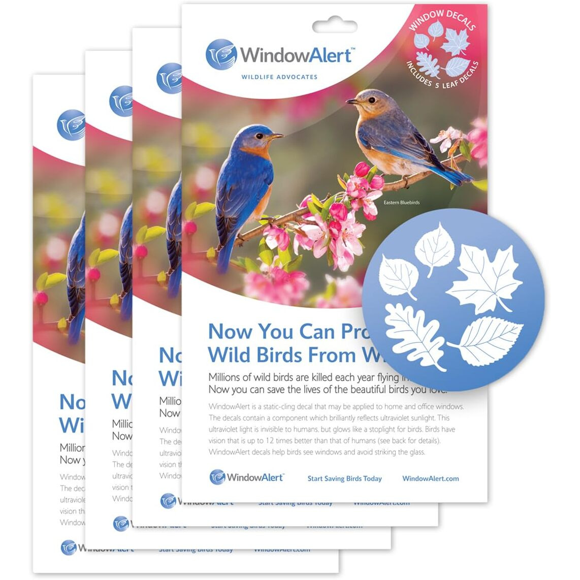 Windowalert Leaf Medley Anti-Collision Decal 4 Pack - Uv-Reflective Window Decal To Protect Wild Birds From Glass Collisions - Made In The Usa