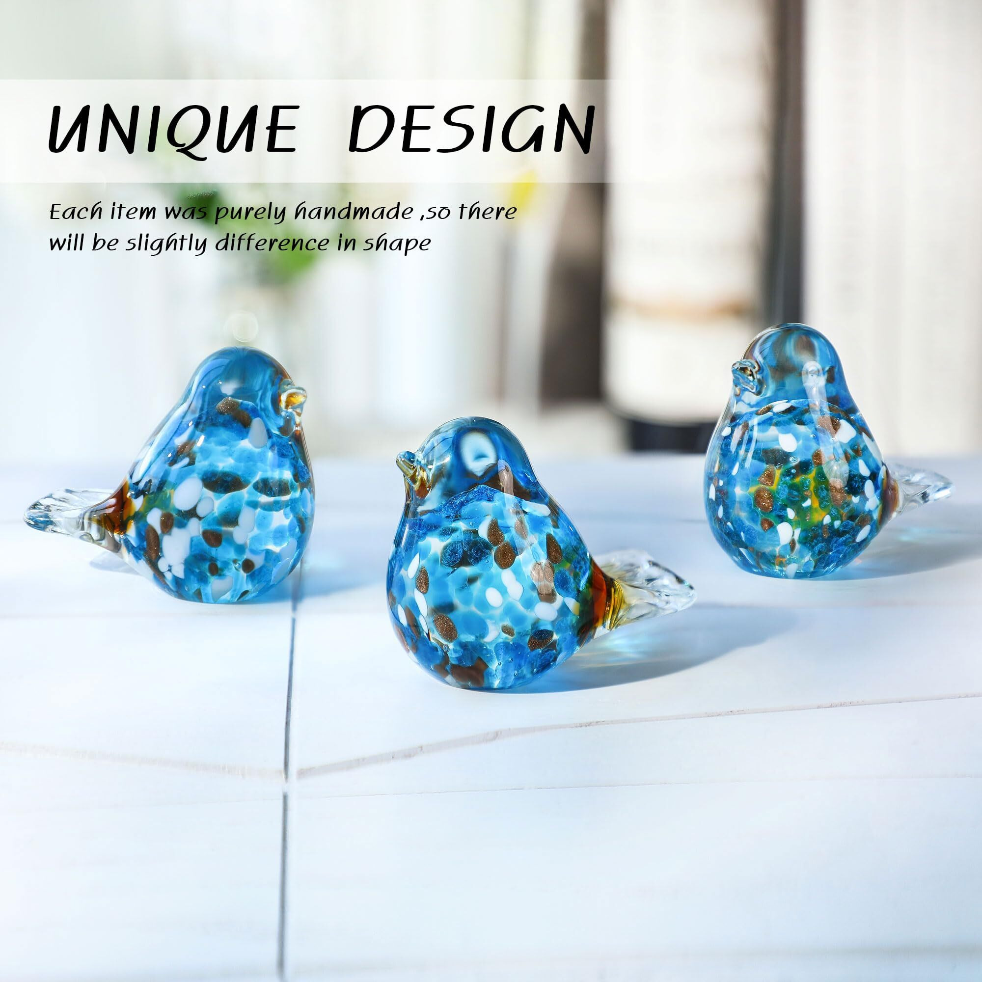 Hand Blown Glass Blue Bird Handmade Crystal Bird Figurine Glass Blue Bird With Brown Tail Statue Glass Birds Sculpture Decorative Ornaments For Home Decor Birthday Present Women Gift Of Happiness