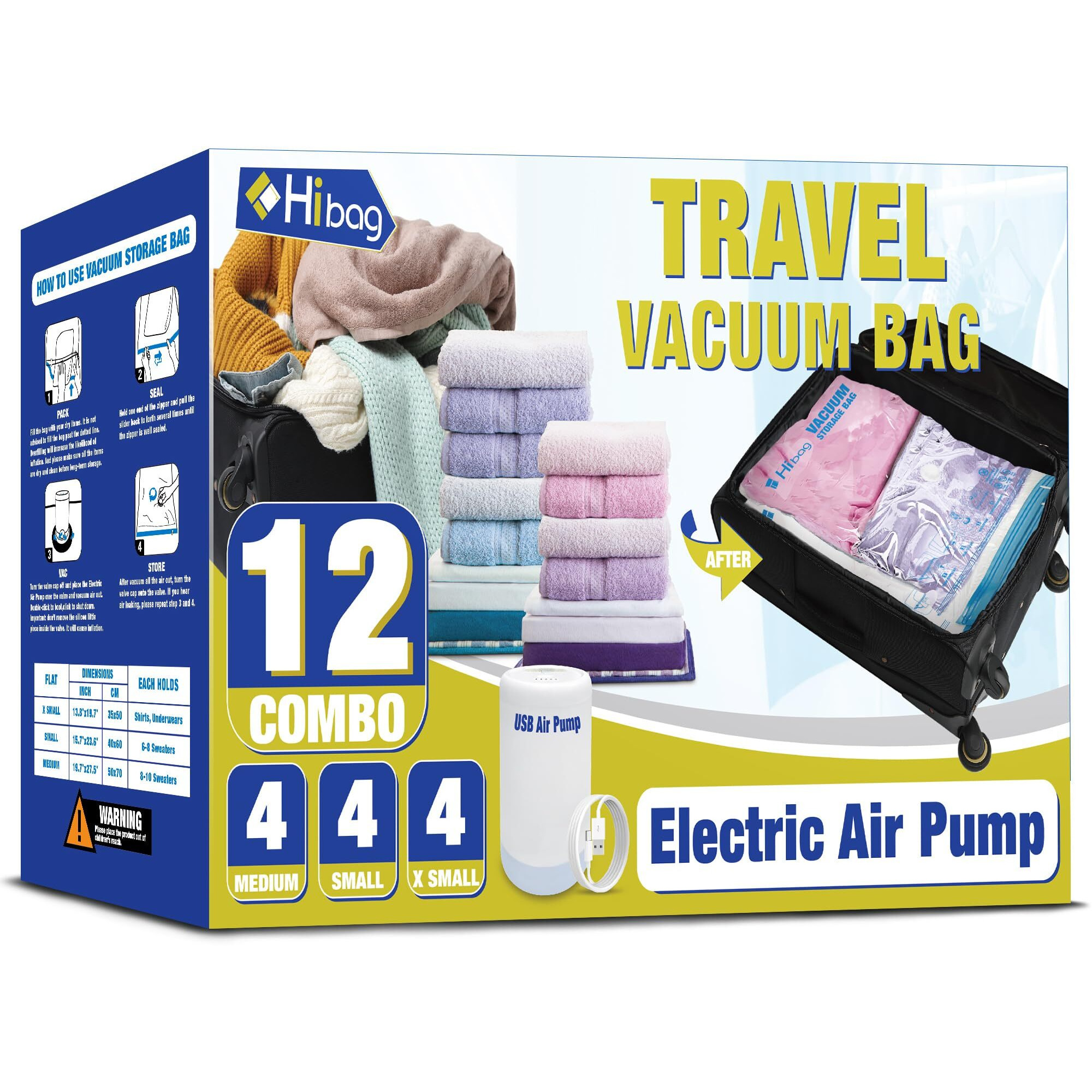 Travel Vacuum Bags With Electric Pump  Vacuum Travel Bags For Luggage And Suitcase  Vacuum Seal Compression Packing Bags For Clothes Clothing  Combo 12 Pack