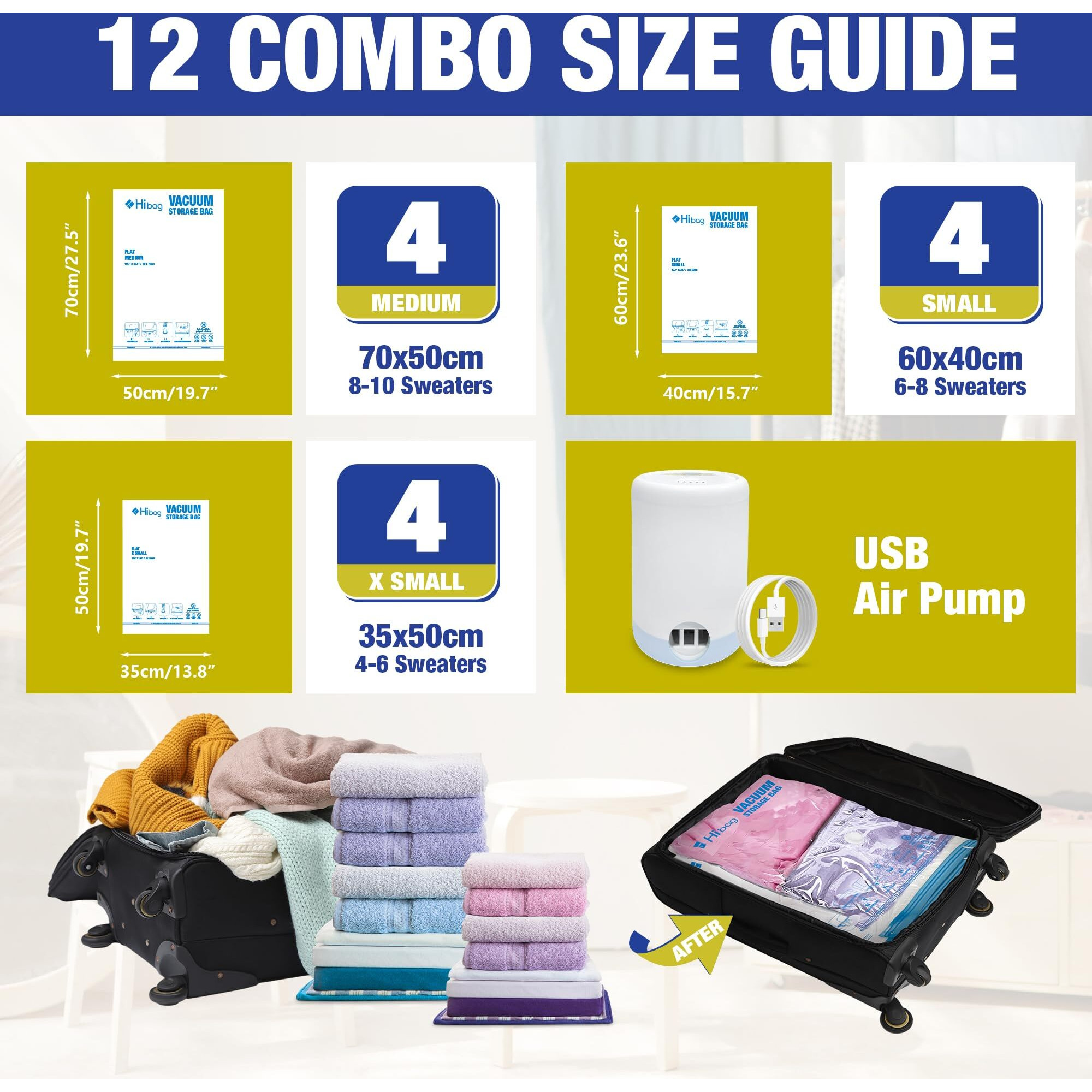 Travel Vacuum Bags With Electric Pump  Vacuum Travel Bags For Luggage And Suitcase  Vacuum Seal Compression Packing Bags For Clothes Clothing  Combo 12 Pack