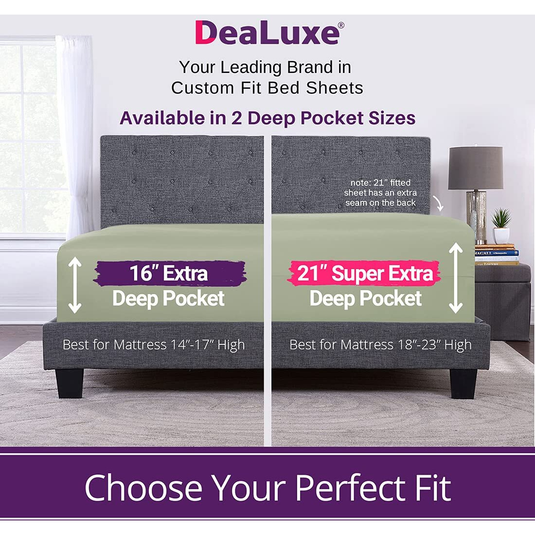 Queen Fitted Sheet Only Deep-Pocket - Extra Deep Pocket Queen Fitted Sheet - 21  Fitted Sheets Perfectly Fit 17 -23  Deep Mattress & Toppers - Lovely Joyful Feel - 1 Bottom Sheet Queen Size - Green