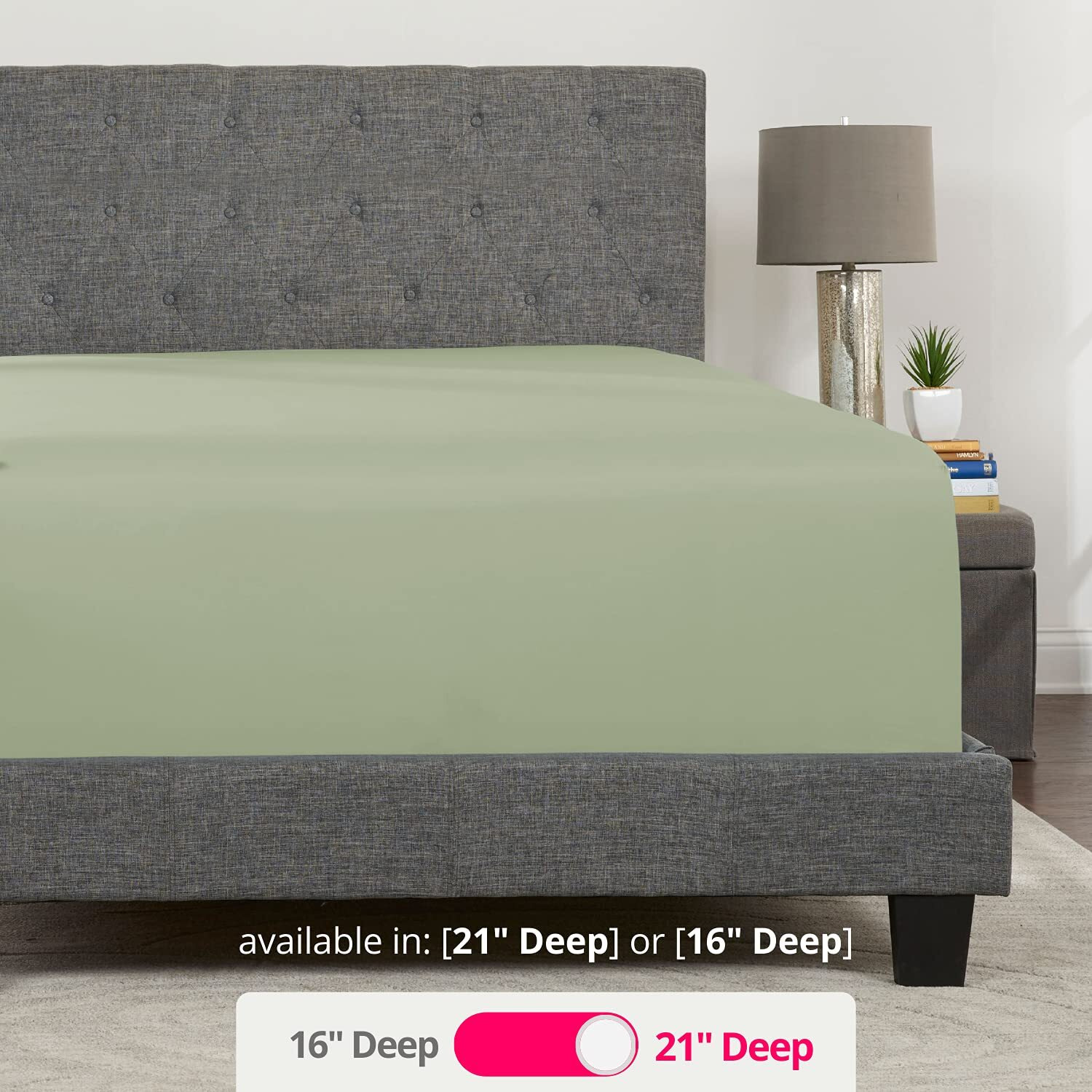 Queen Fitted Sheet Only Deep-Pocket - Extra Deep Pocket Queen Fitted Sheet - 21  Fitted Sheets Perfectly Fit 17 -23  Deep Mattress & Toppers - Lovely Joyful Feel - 1 Bottom Sheet Queen Size - Green