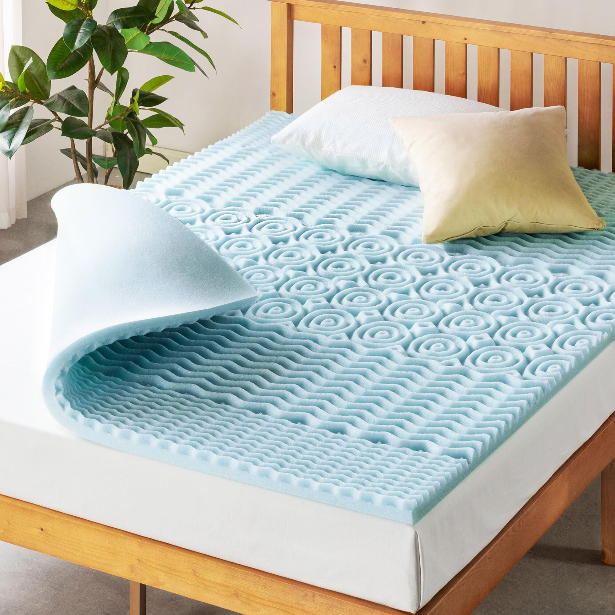 Mellow 1.5 Inch 5-Zone Memory Foam Mattress Topper  Cooling Gel Infusion  Queen  Blue