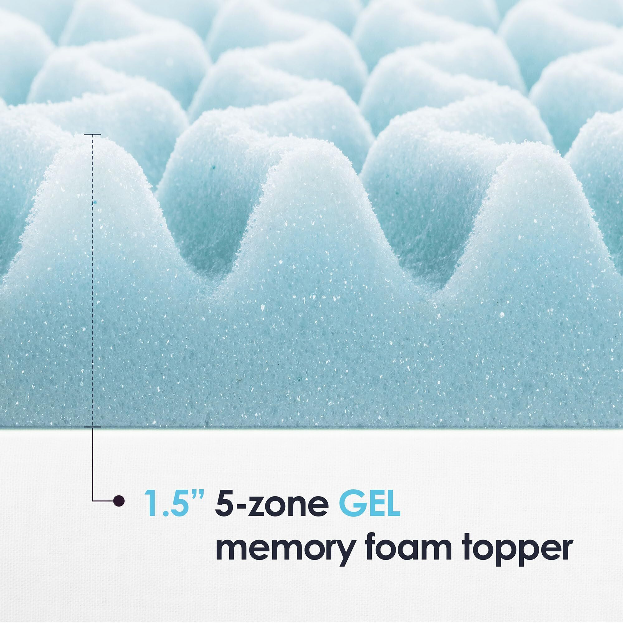 Mellow 1.5 Inch 5-Zone Memory Foam Mattress Topper  Cooling Gel Infusion  Queen  Blue
