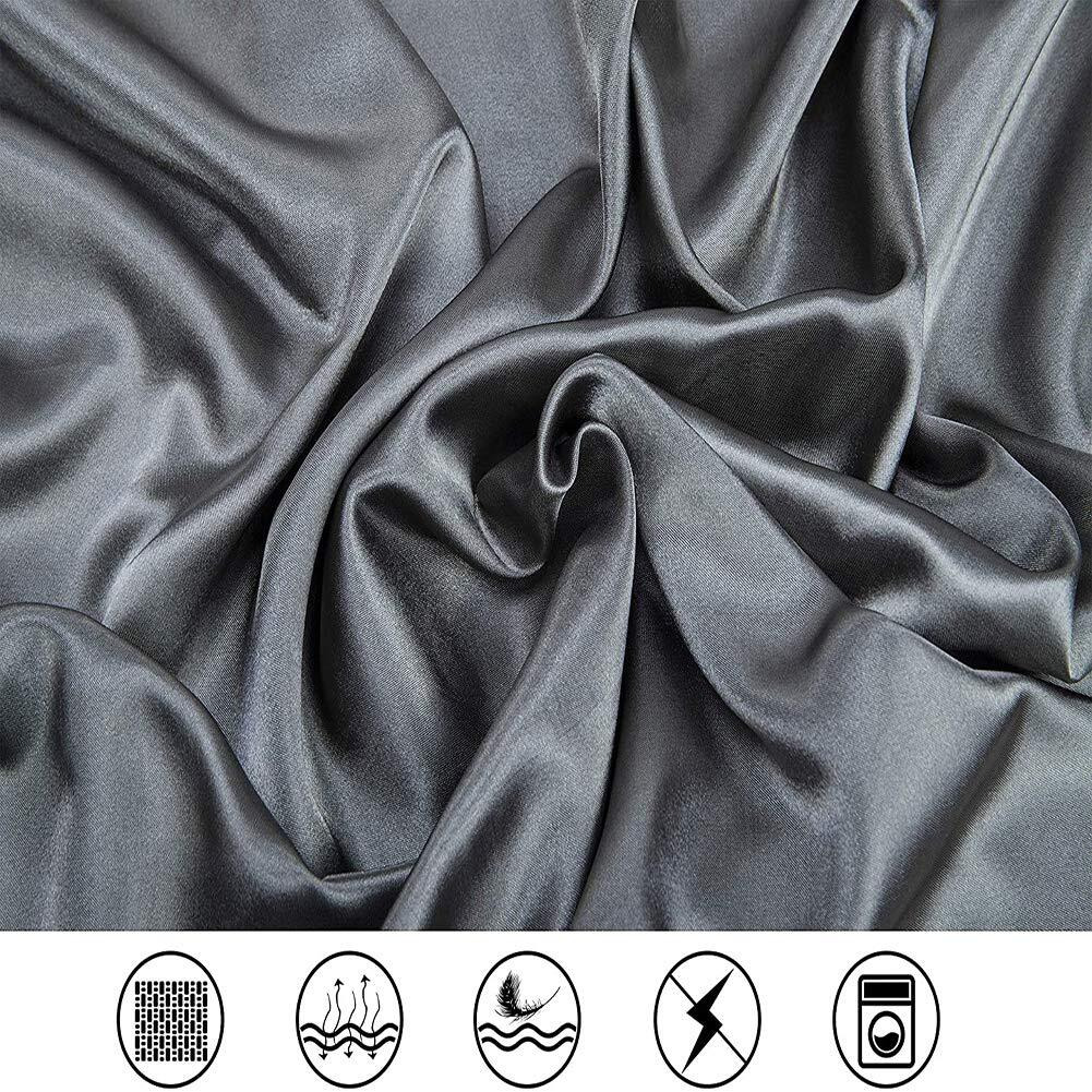 Satin Bed Sheets King Size Sheets  Grey Silk Sheets  4 - Pieces Soft Bedding Set With 1 Deep Pocket Fitted Sheet 1 Flat Sheet 2 Pillowcase