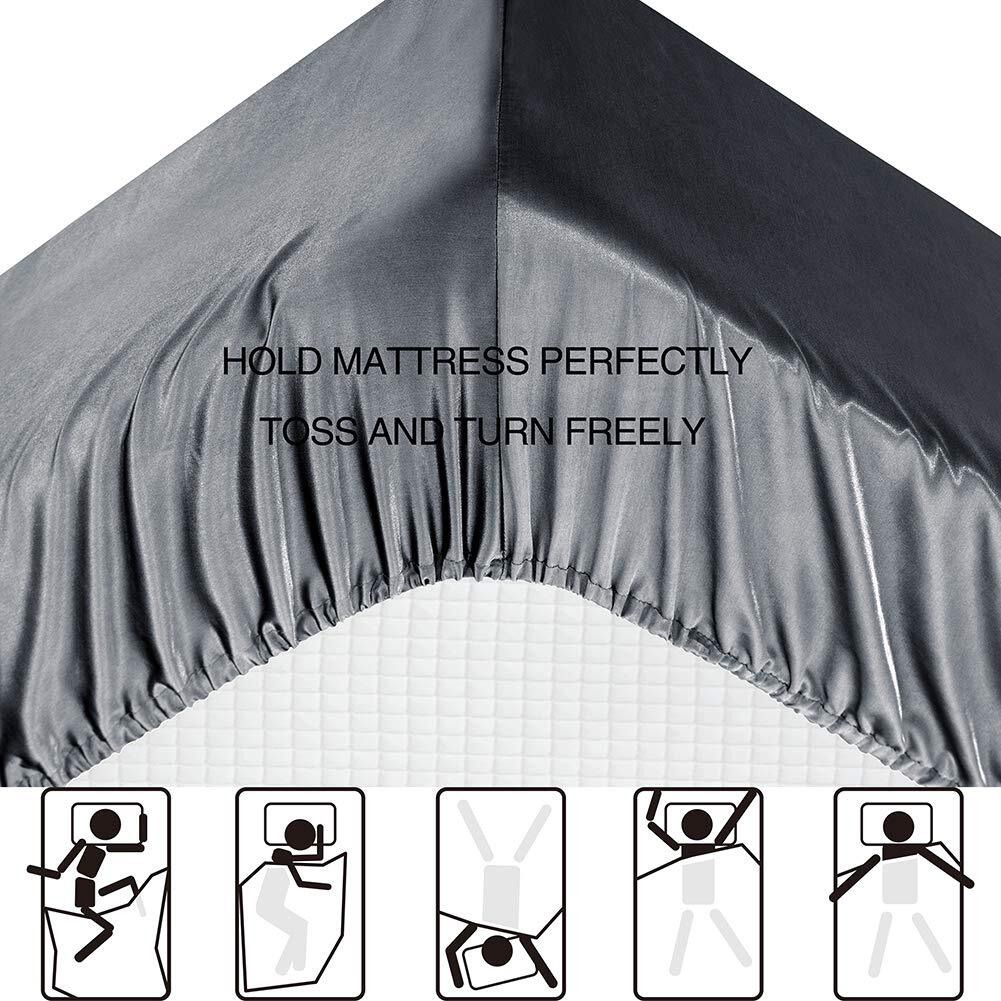 Satin Bed Sheets King Size Sheets  Grey Silk Sheets  4 - Pieces Soft Bedding Set With 1 Deep Pocket Fitted Sheet 1 Flat Sheet 2 Pillowcase