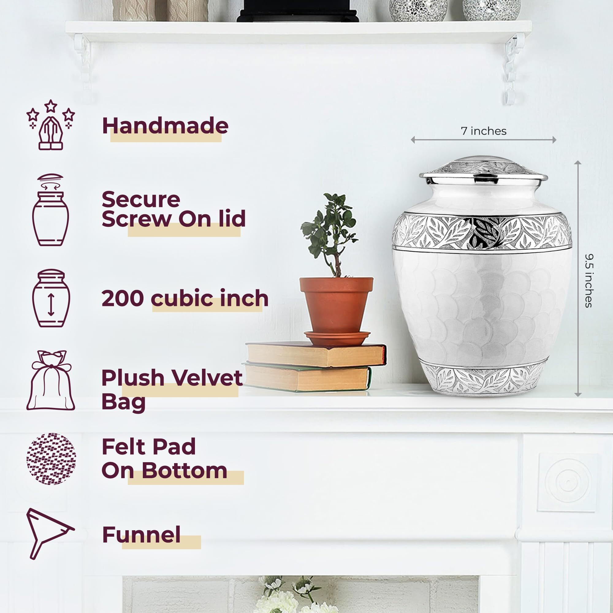 Trupoint Memorials Cremation Urns For Human Ashes - Decorative Urns  Urns For Human Ashes Female & Male  Urns For Ashes Adult Female  Funeral Urns - White  Large