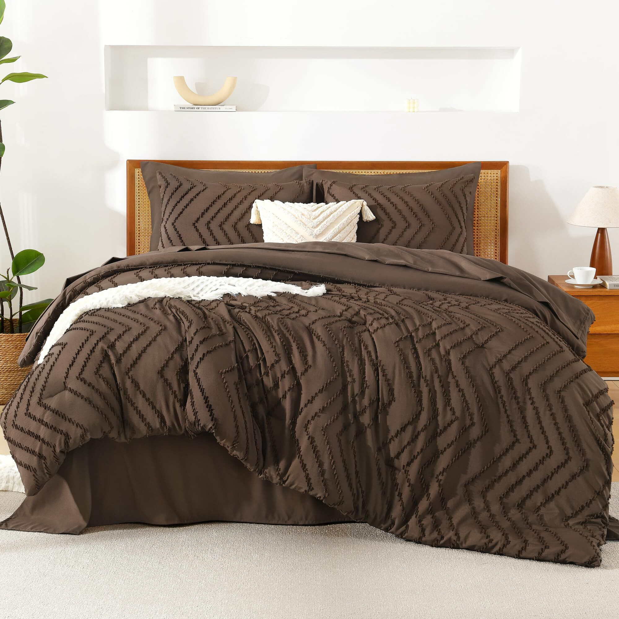 Litanika King Size Comforter Set With Sheets Brown - 7 Pieces Bed In A Bag King Chevron Tufted Complete Beddding Sets With Comforter  Sheets  Pillowcases & Shams