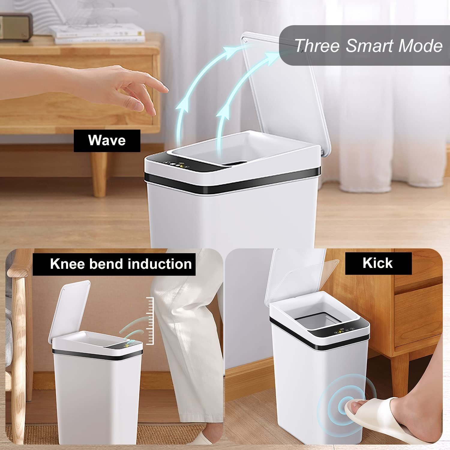 Yatmung 2.5 Gallon Smart Trash Can Sensor Motion - Touchless Bathroom Trash Can - Skinny Trash Bin With Lid - Electric  Narrow  Plastic  Auto Open - Small Slim Automatic Garbage Can (White)