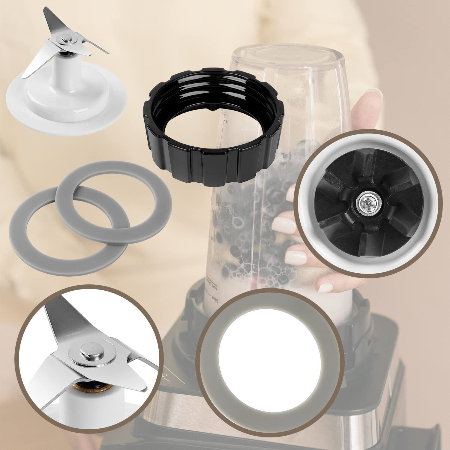 Replacement Parts For Hamilton Beach Blender Blades With Blade Gasket Blender Base Bottom Cap And 2 Rubber O Ring Sealing Ring Gasket