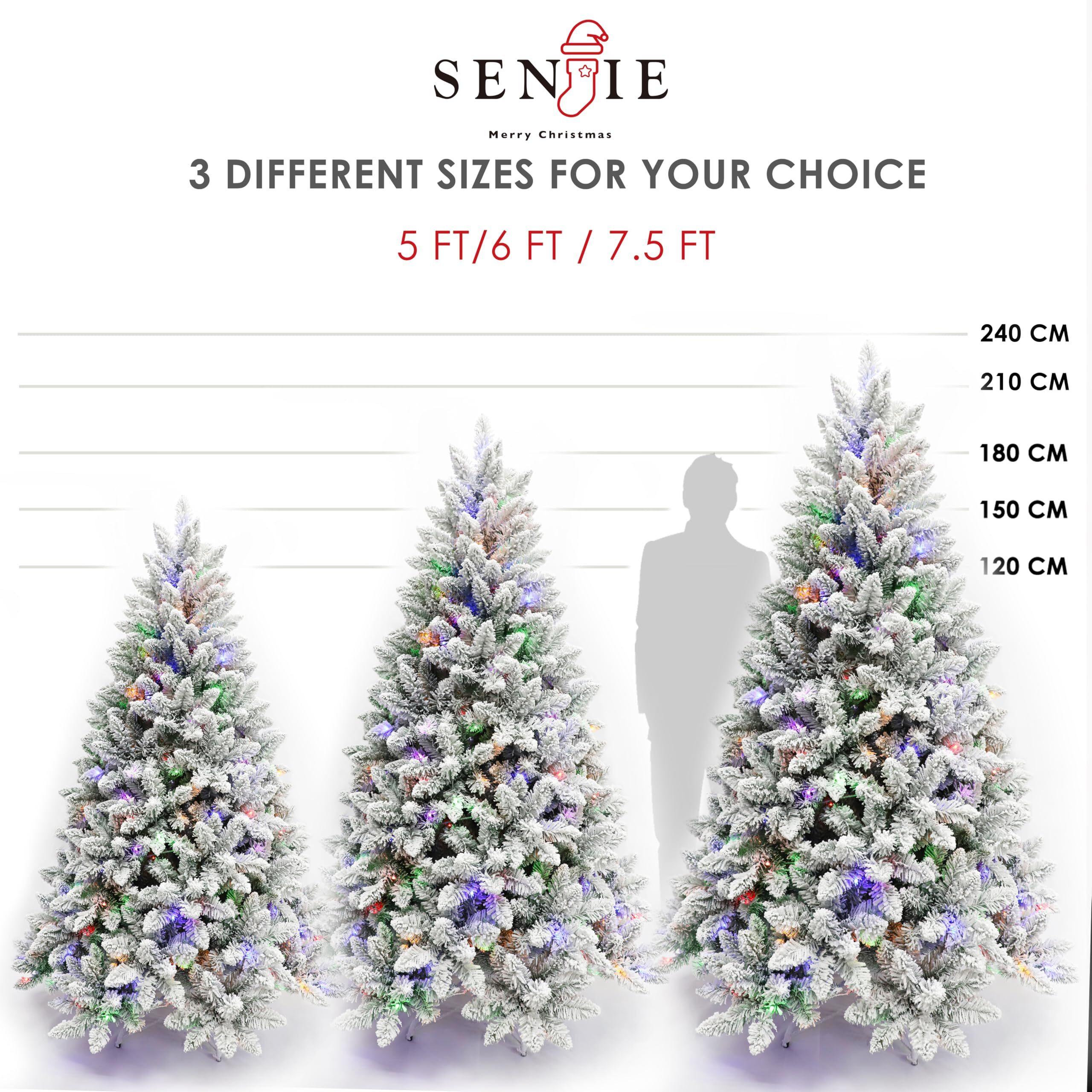 Pre-Lit Christmas Tree Artificial Snow Flocked Pine Tree Warm-White & Multicolored Lights  8 Mode Functions Metal Base Home  Party Decoration 5Ft