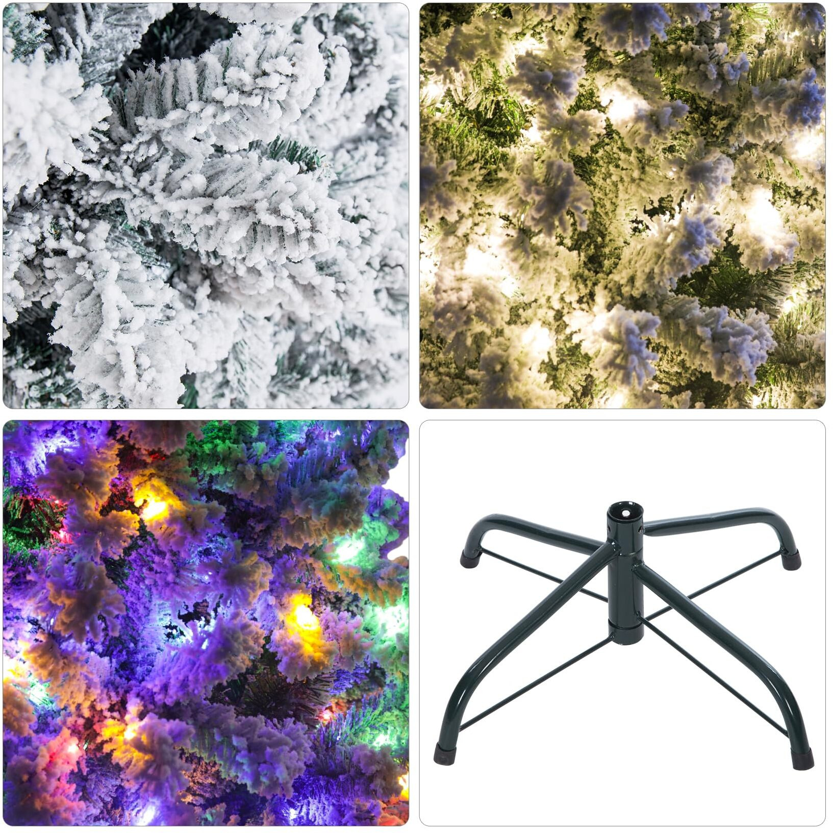 Pre-Lit Christmas Tree Artificial Snow Flocked Pine Tree Warm-White & Multicolored Lights  8 Mode Functions Metal Base Home  Party Decoration 5Ft