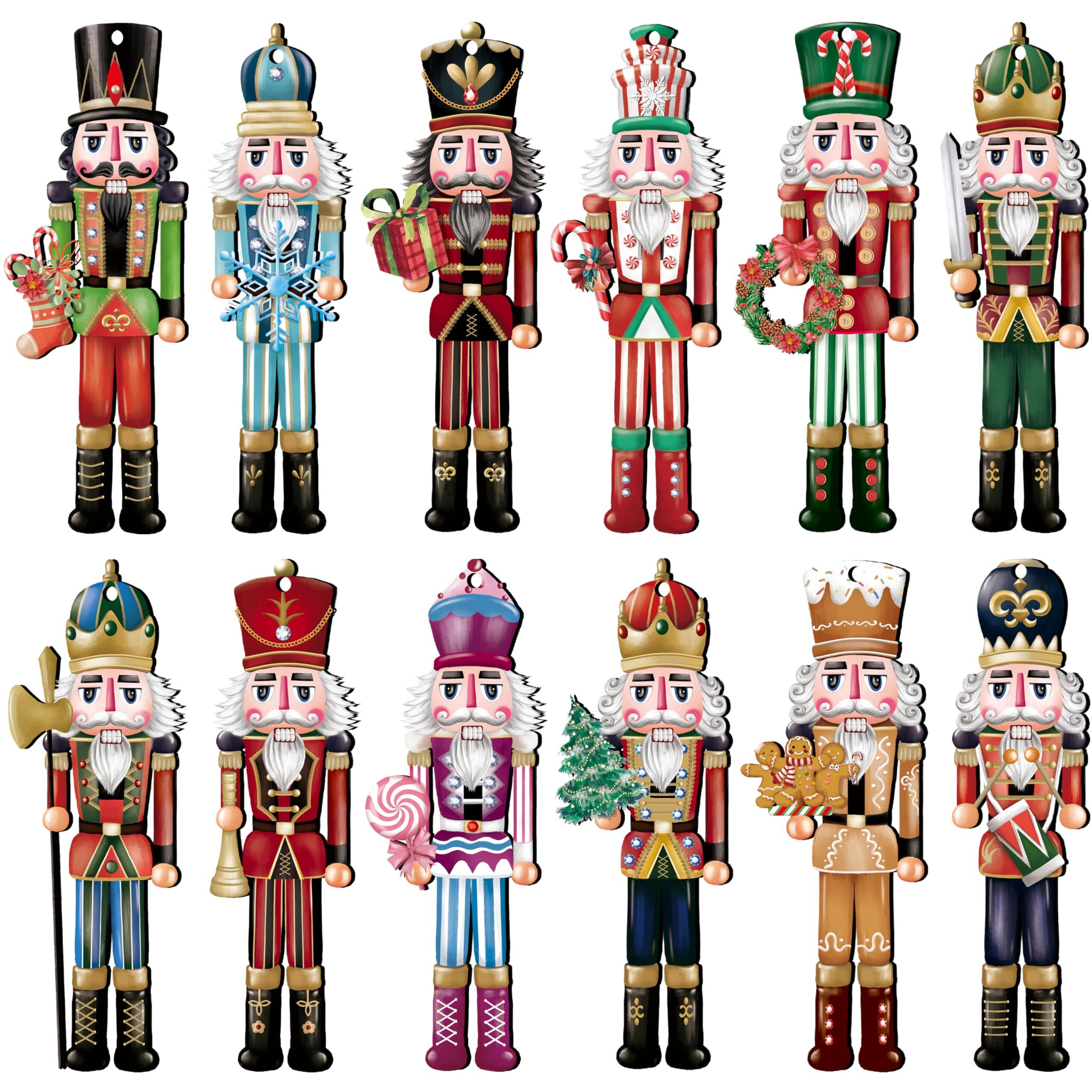 Jophmo 24 Pieces Christmas Nutcracker Wooden Ornaments Wood Hanging Decoration Set For Christmas Tree Hanging Wood Crafts Holiday Decor Xmas Party Supplies (Xmas-Nutcracker-A)