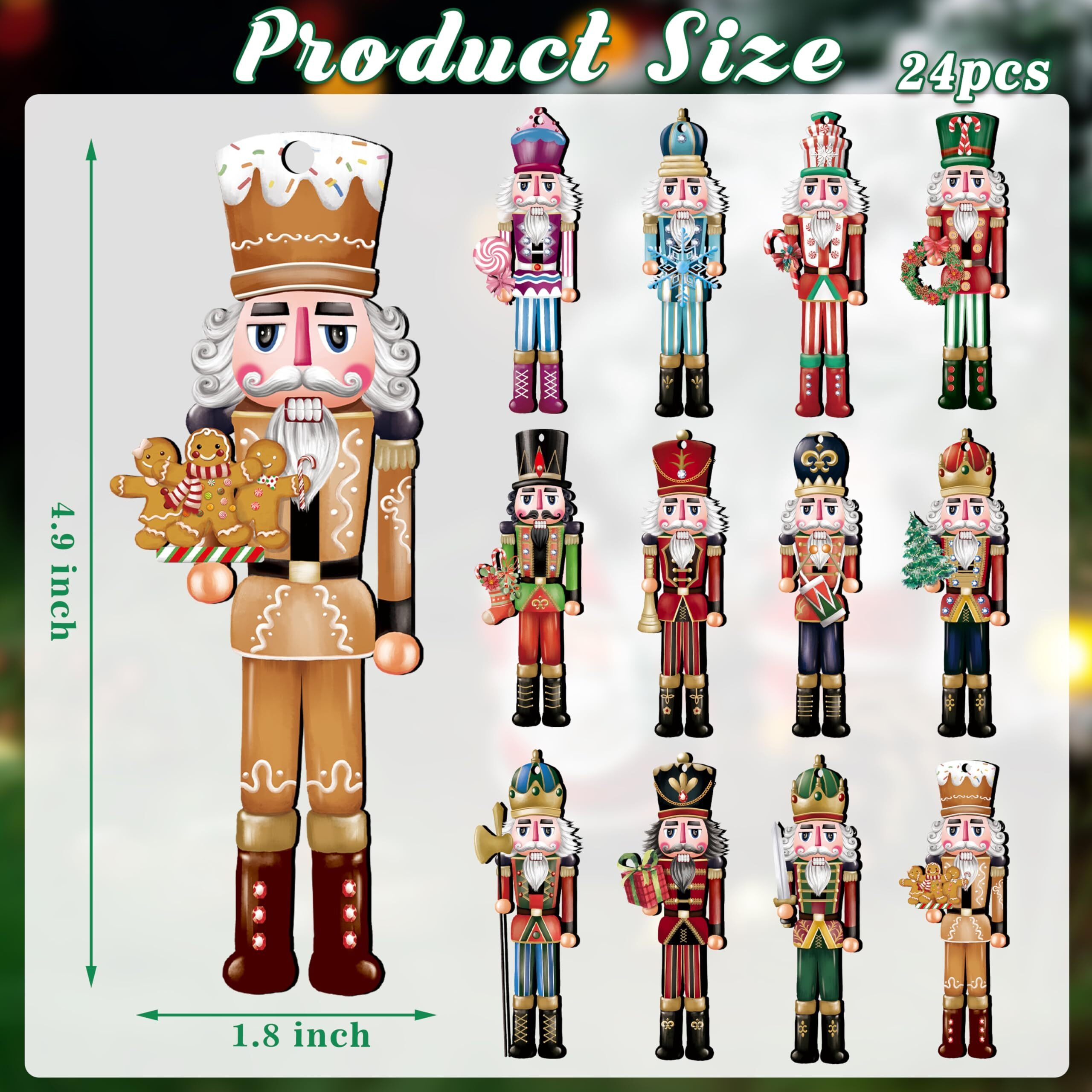 Jophmo 24 Pieces Christmas Nutcracker Wooden Ornaments Wood Hanging Decoration Set For Christmas Tree Hanging Wood Crafts Holiday Decor Xmas Party Supplies (Xmas-Nutcracker-A)