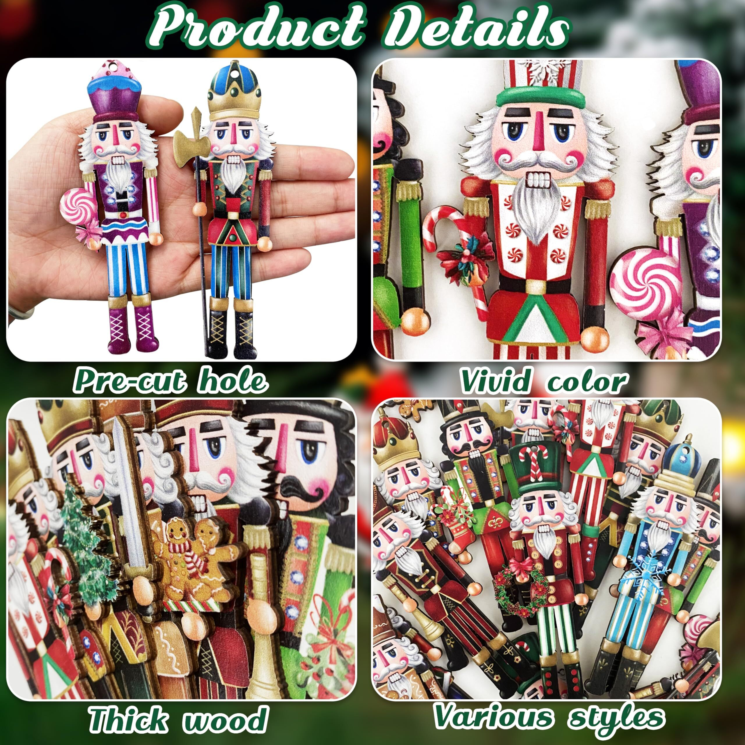 Jophmo 24 Pieces Christmas Nutcracker Wooden Ornaments Wood Hanging Decoration Set For Christmas Tree Hanging Wood Crafts Holiday Decor Xmas Party Supplies (Xmas-Nutcracker-A)
