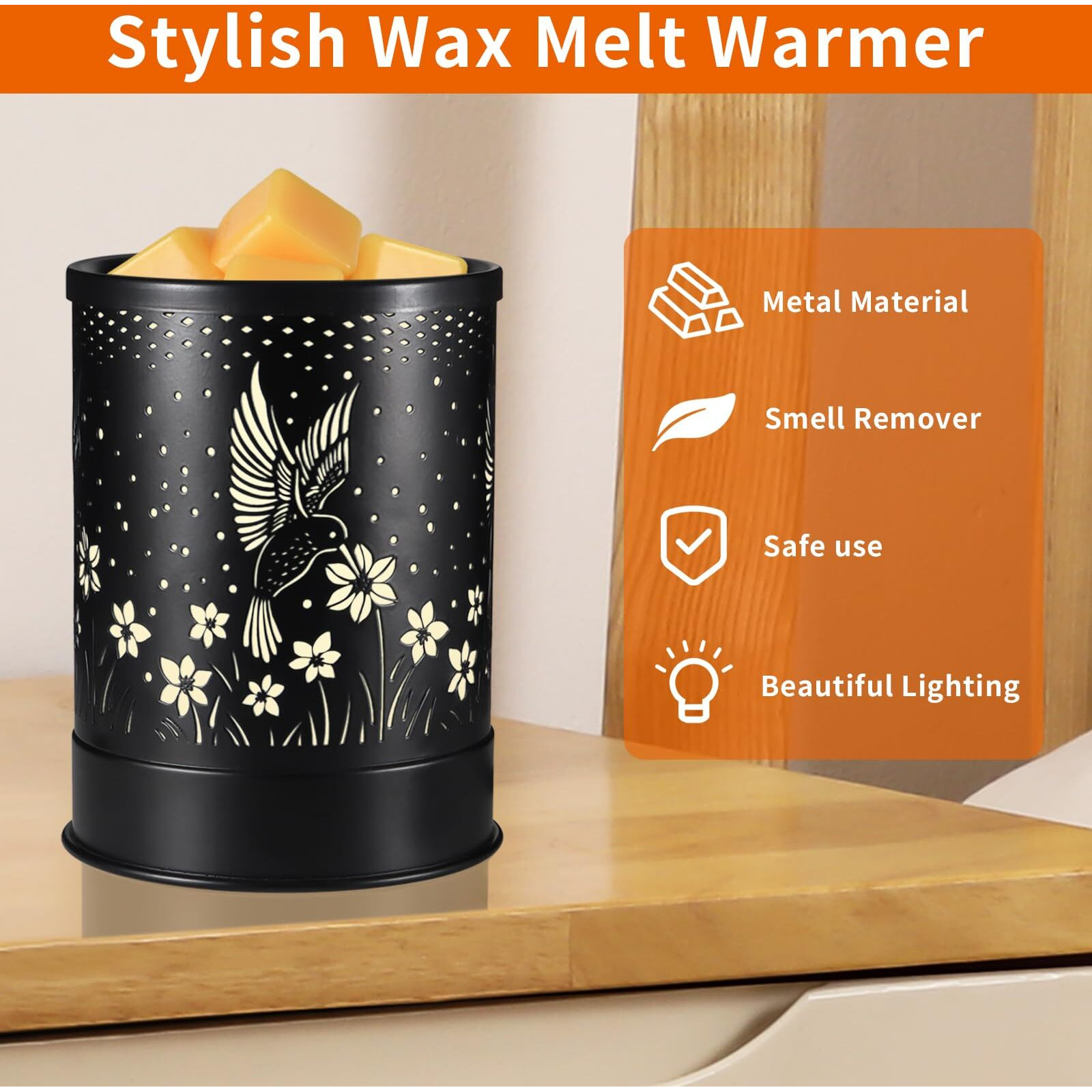 Nawaza Hummingbird Metal Wax Melts Warmer  2-In-1 Electric Fragrance Candle Wax Melter And Wax Cubes Aromatherapy Essential Oil Burner With Led Light For Home Office Room Bedroom And Home DCor