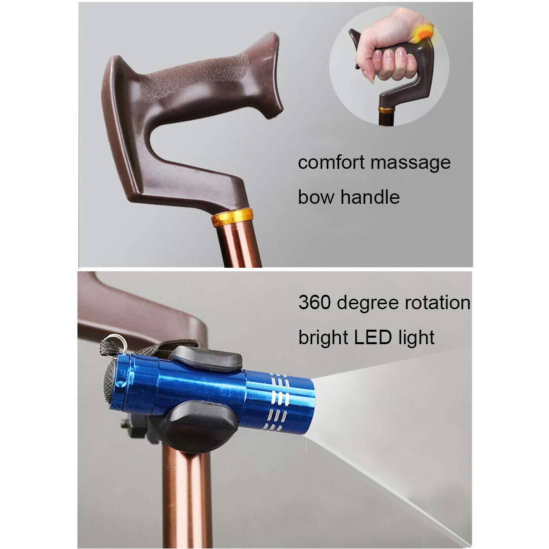 Heavy Duty Walking Cane With Folding Seat 440 Lbs Capacity Adjustable Canes With Seats For Heavy Weight Thick Aluminum Alloy Cane Stool Seat Chairs (Brown With Led Light)