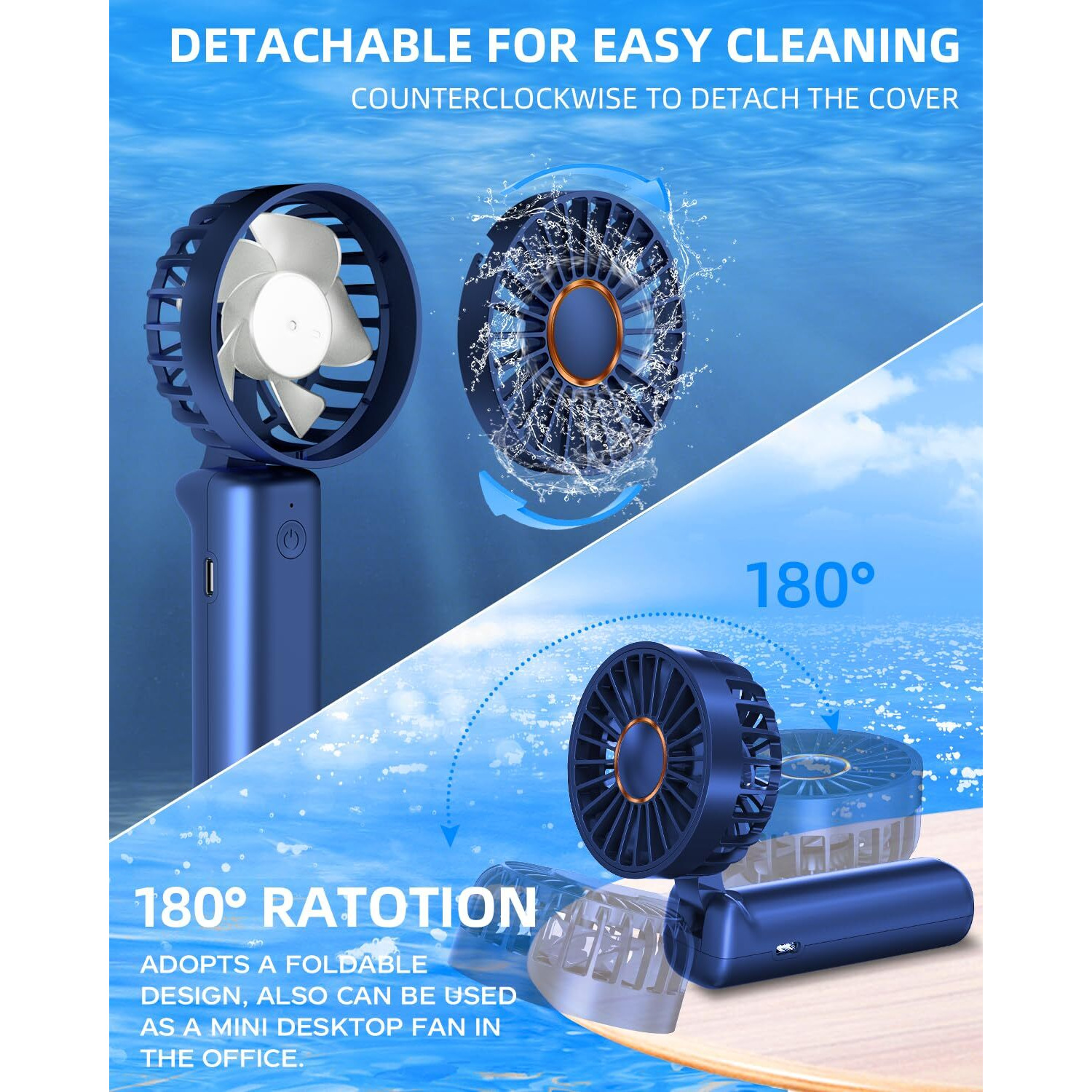 Hssio Portable Mini Fan  Handheld Fan  Small Desk Fan 180 Adjustable  3-8 Hours Working Time  3 Speeds  2000Mah Battery Operated Fan Usb Rechargeable For Indoor Outdoor Travel