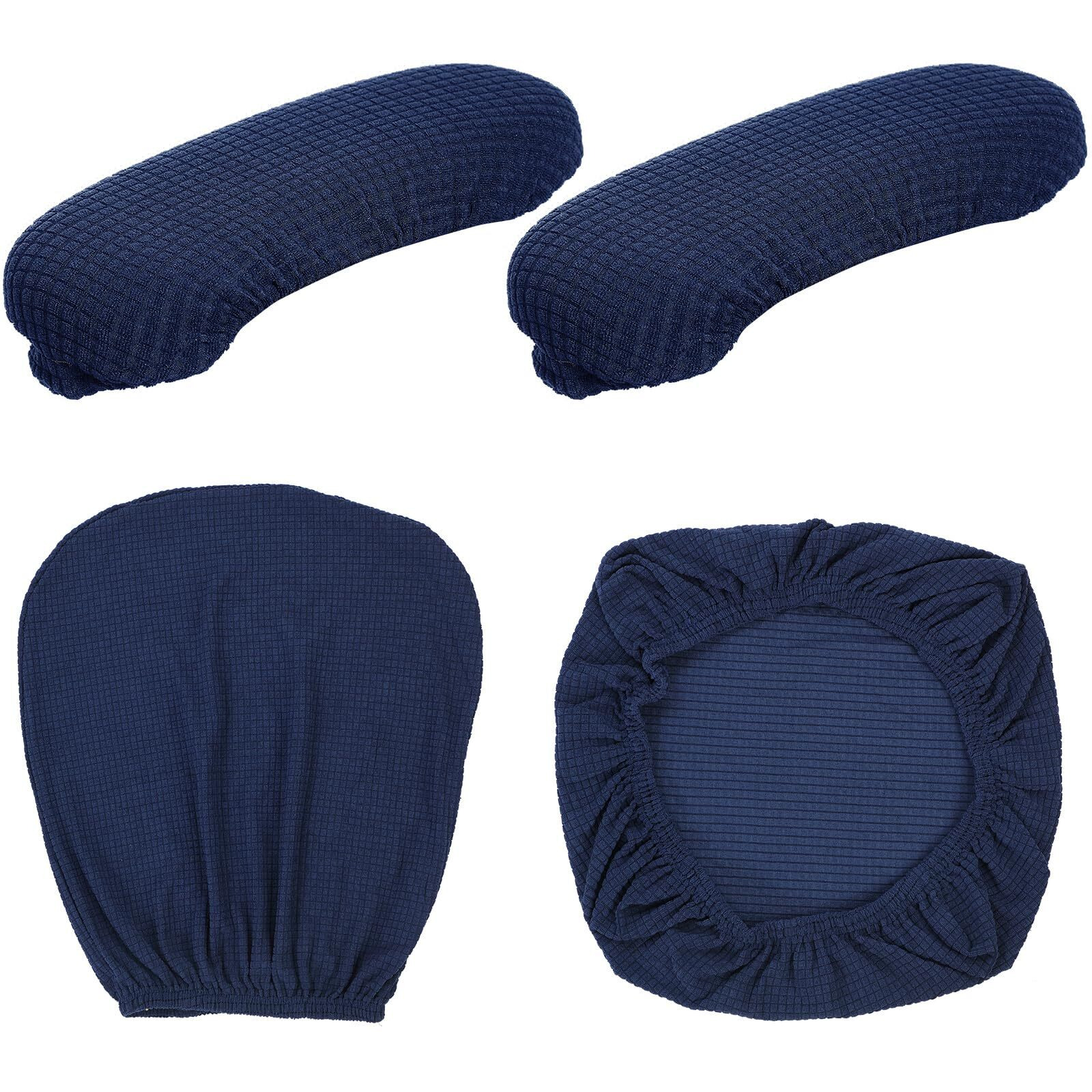 Tallew 4 Pcs Office Chair Covers Set Computer Universal Protective Stretchable Chair Seat Covers Desk Chair Armrest Covers Slipcovers Pads Office Cushion Backrest For Rotating Chairs(Navy)