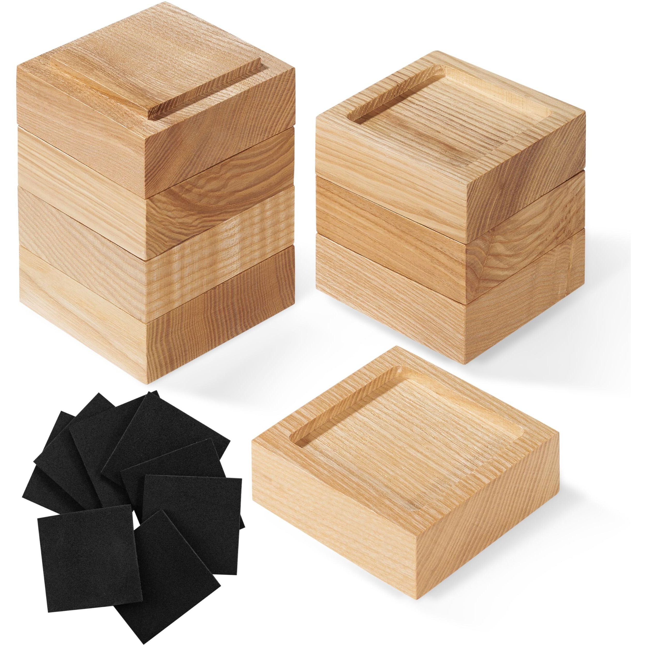Bed Risers  Furniture Risers (Set Of 8-Height 1"") Can Be Adjusted To 2'' 3''Or 4''  Lifts Furniture Risers  Solid Natural Wood Risers  Non-Slip Recessed Hole (Square-Natural Color)