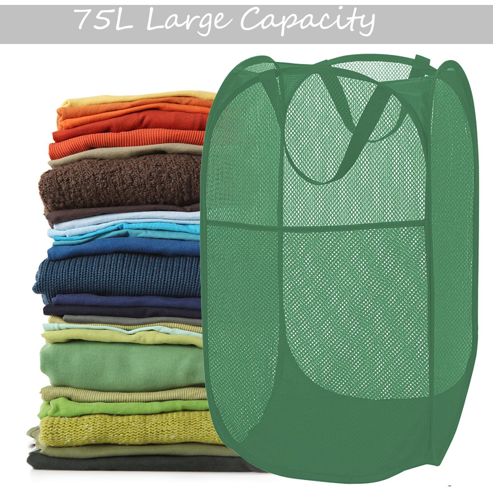 Battoo Deluxe Strong Mesh Pop Up Laundry Hamper Basket With Side Pocket For Laundry Room  Bathroom  Kids Room  College Dorm Or Travel Green
