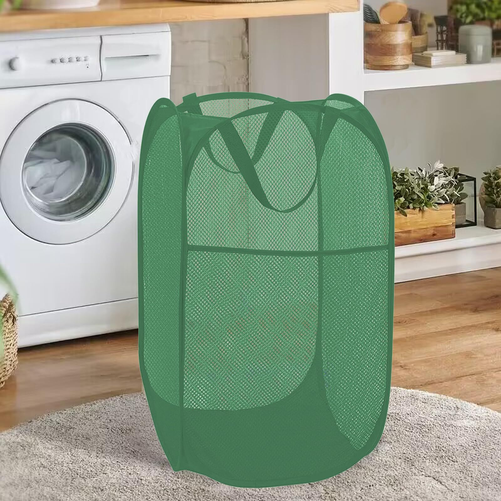 Battoo Deluxe Strong Mesh Pop Up Laundry Hamper Basket With Side Pocket For Laundry Room  Bathroom  Kids Room  College Dorm Or Travel Green