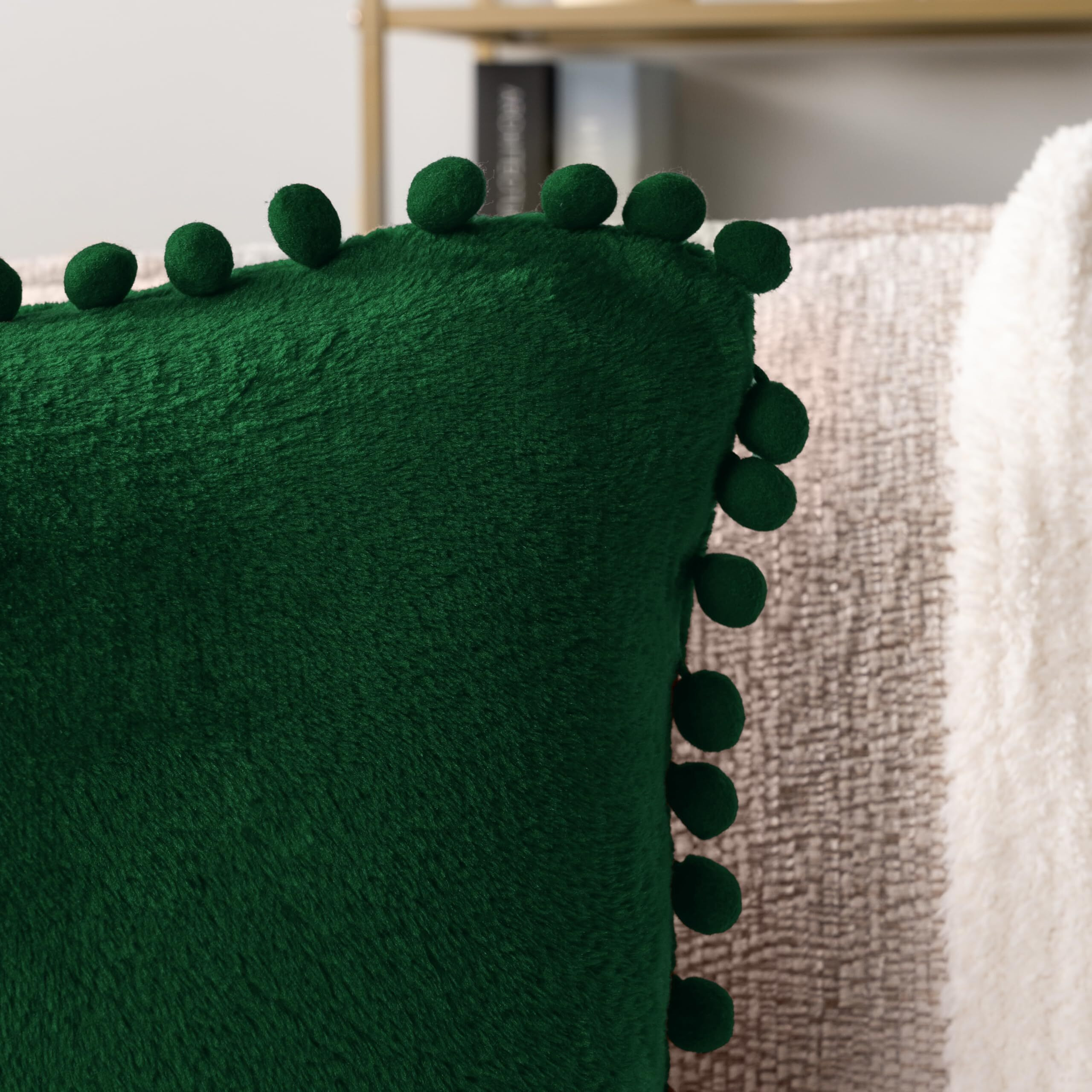 Pavilia Emerald Green Throw Pillow Covers With Pom Pom 20X20 Set Of 2  Decorative Pillow Cases For Bedroom Aesthetic  Small Throw Pillows Set For Bed  Velvet Euro Plush Cushion Covers For Sofa Couch