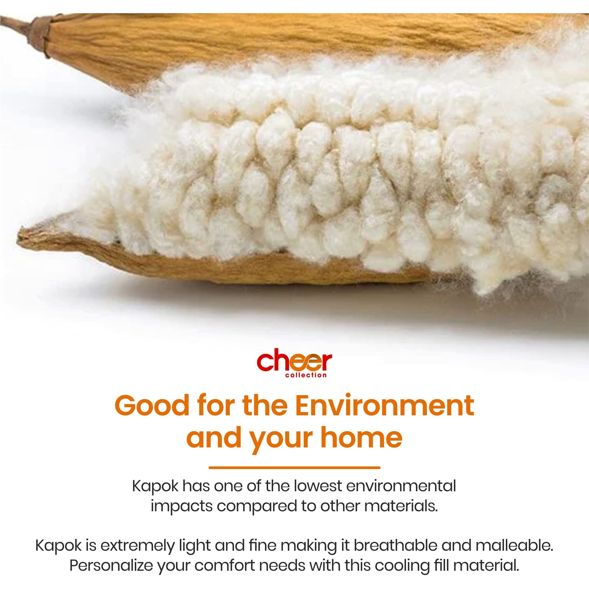 Cheer Collection Set Of 2 Organic Kapok Bed Pillows  Natural Kapok Fiber Filled Sleeping Pillows With Breathable Cotton Shell  Standard Size  20 X 28 Inches