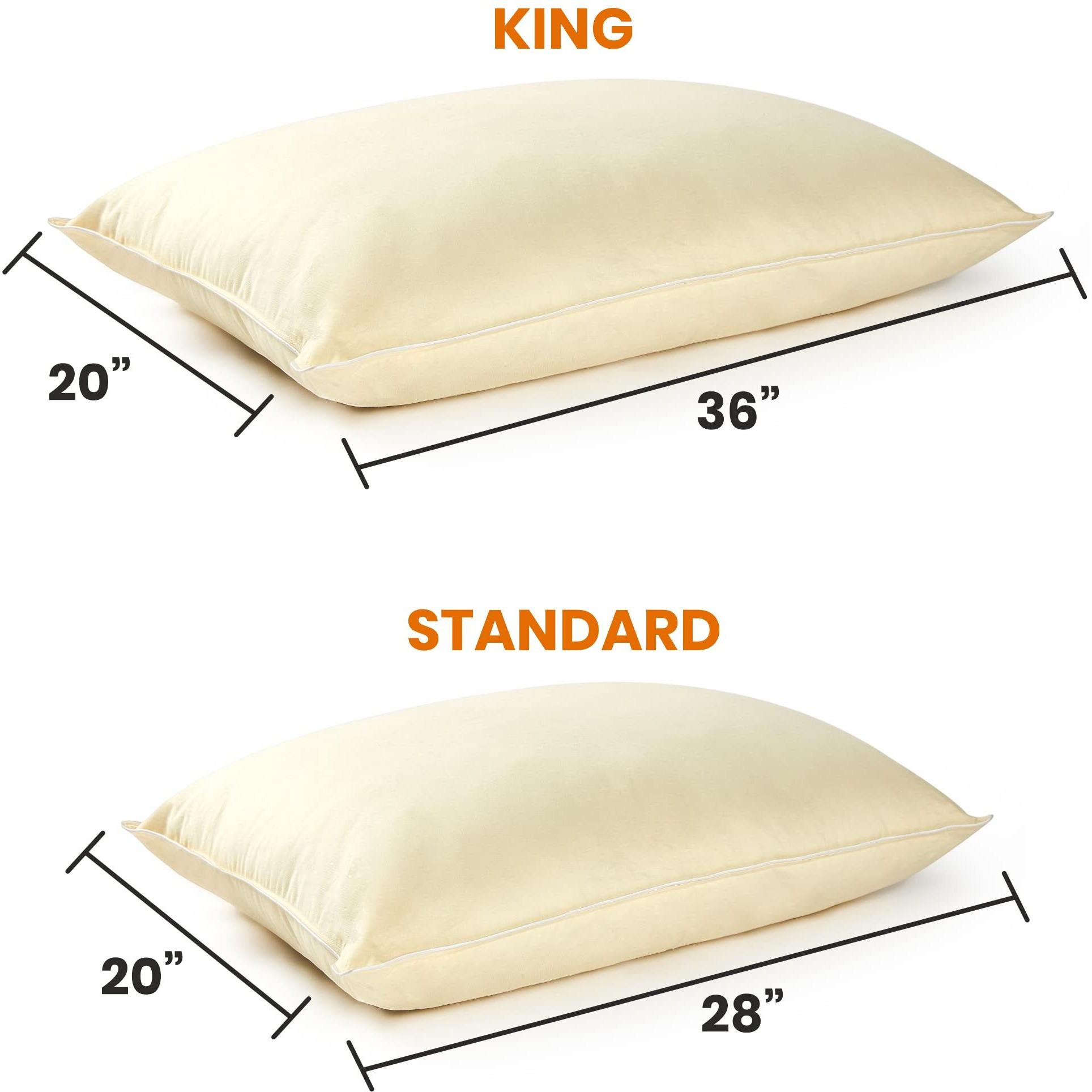 Cheer Collection Set Of 2 Organic Kapok Bed Pillows  Natural Kapok Fiber Filled Sleeping Pillows With Breathable Cotton Shell  Standard Size  20 X 28 Inches