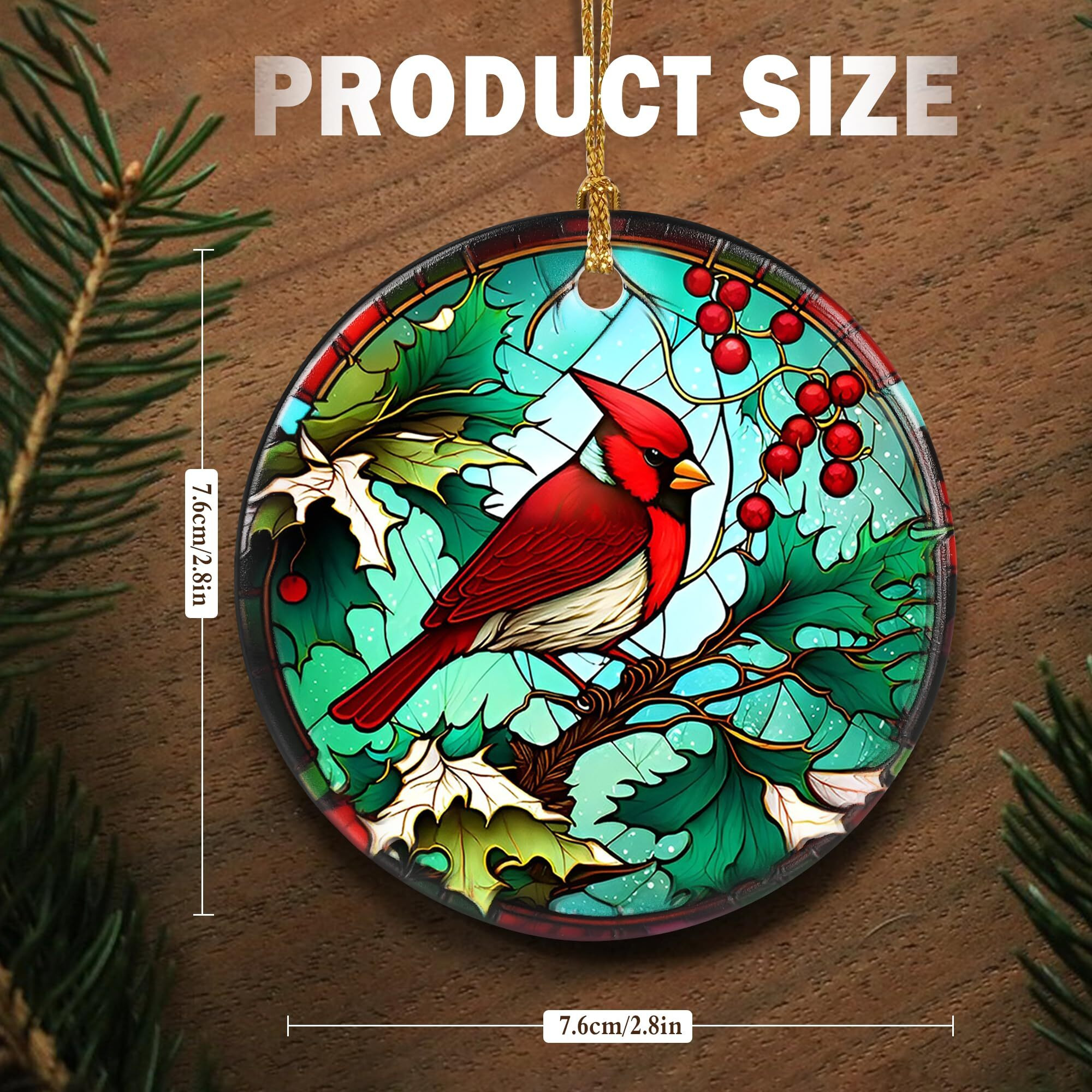 Touber Cardinal Ornament  Christmas Decoration  Holiday Present Idea  Heirloom Keepsake  Round Ceramic  Bauble Present  Cardinal